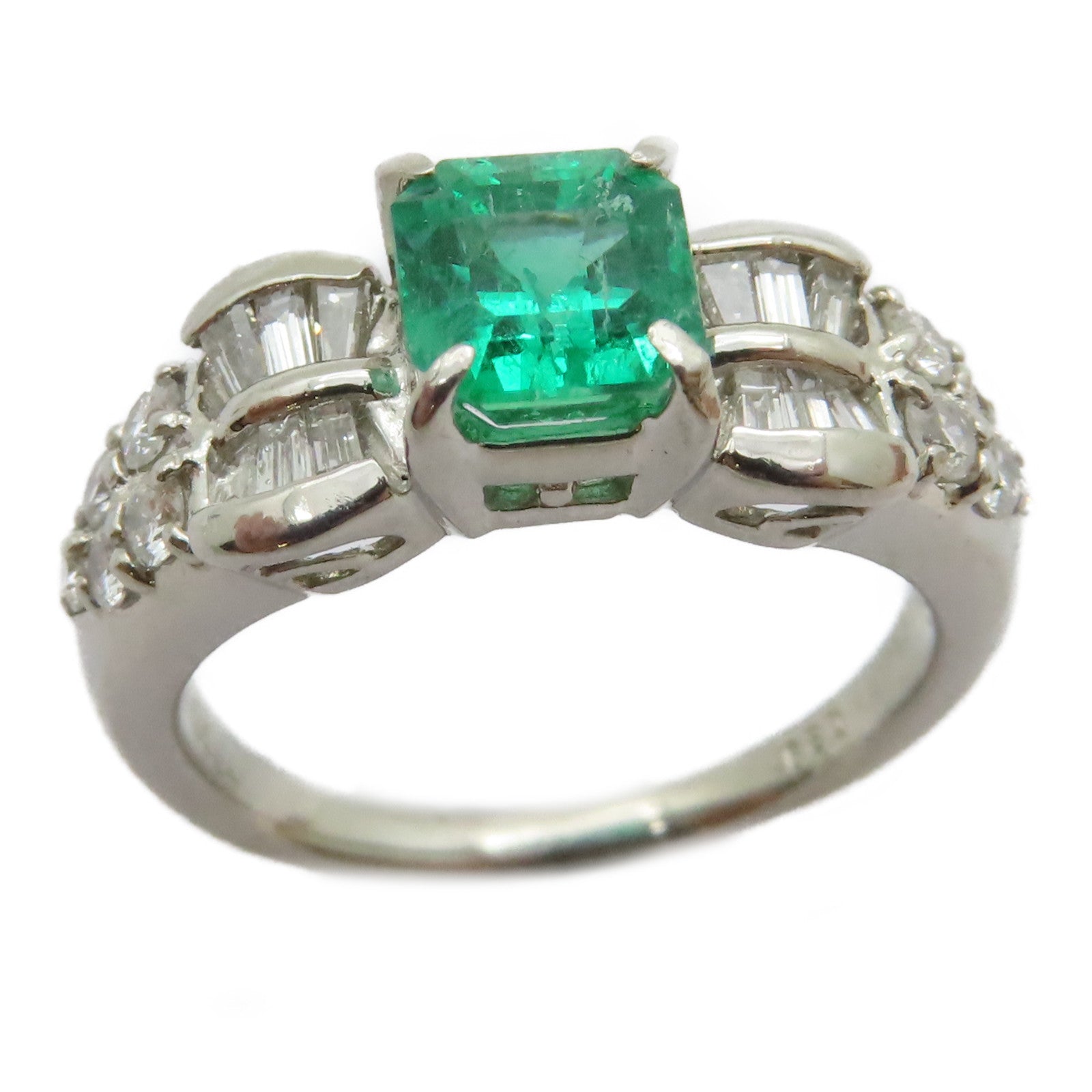 JEWELRY PT900鉑金Emerald Diamond Ring 0.89ct綠寶石/0.55ct鑽石戒指US#5.25