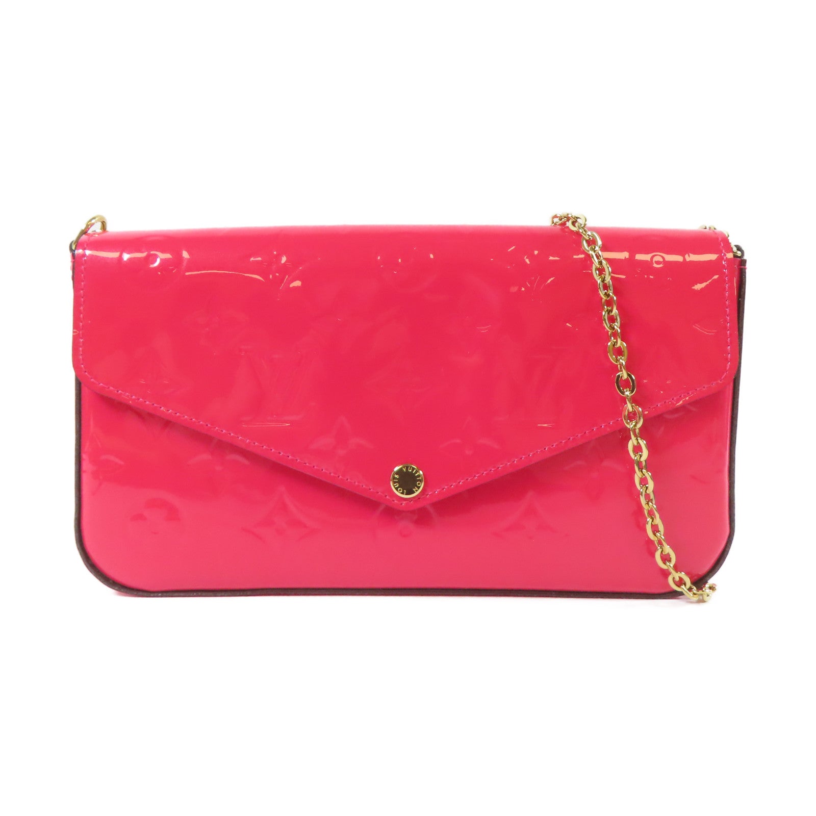 LOUIS VUITTON 【激減優惠】Vernis Felicie Pochette金扣鏈帶肩背袋粉紅色