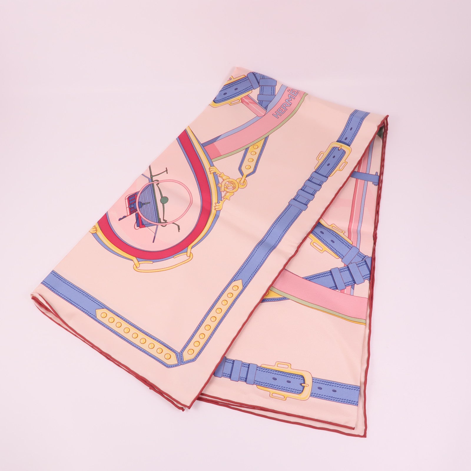 HERMES Scarf Scarves Silk Pink Blue Red