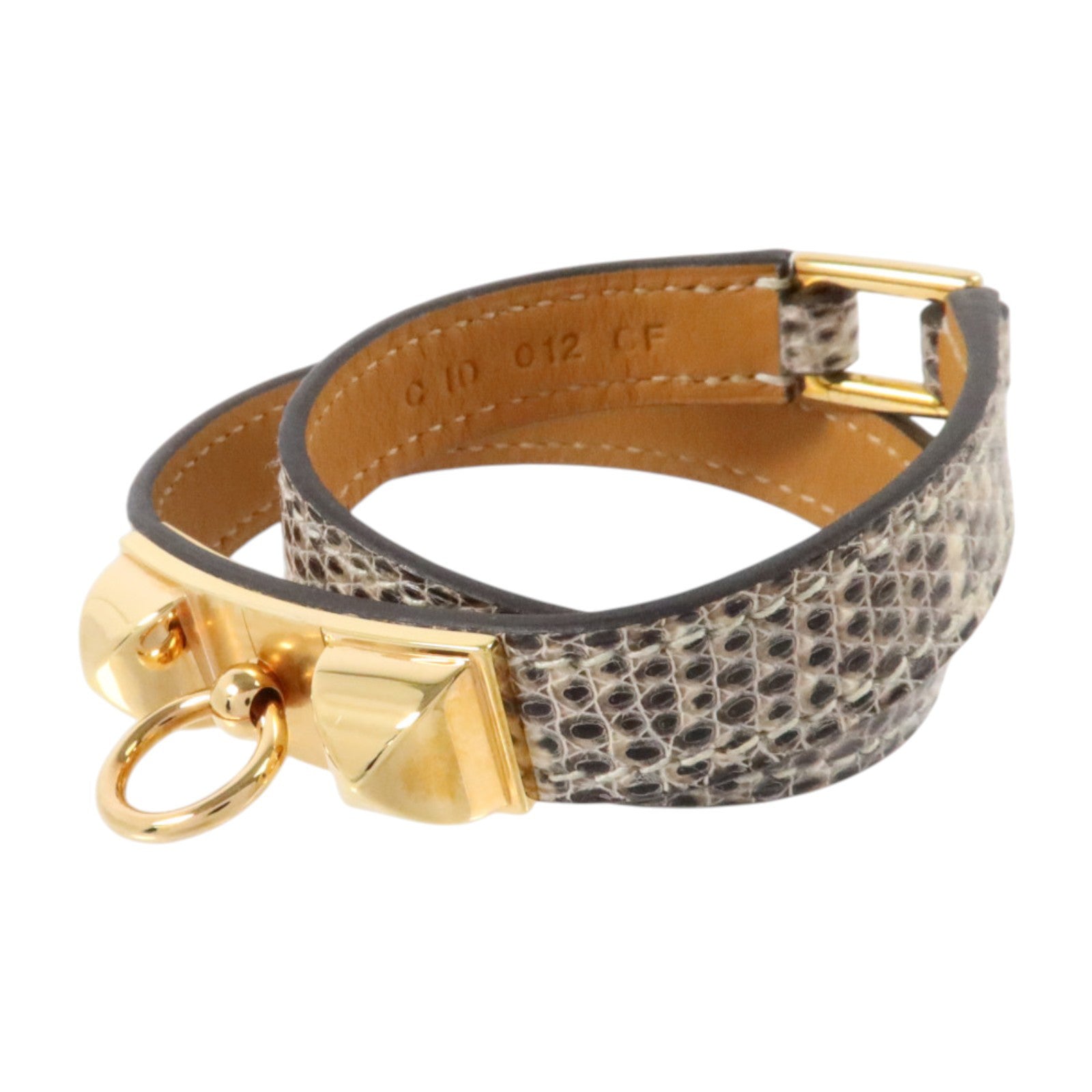 HERMES 蜥蜴皮革Rivale Double Tour Bracelet金扣手鏈Natura