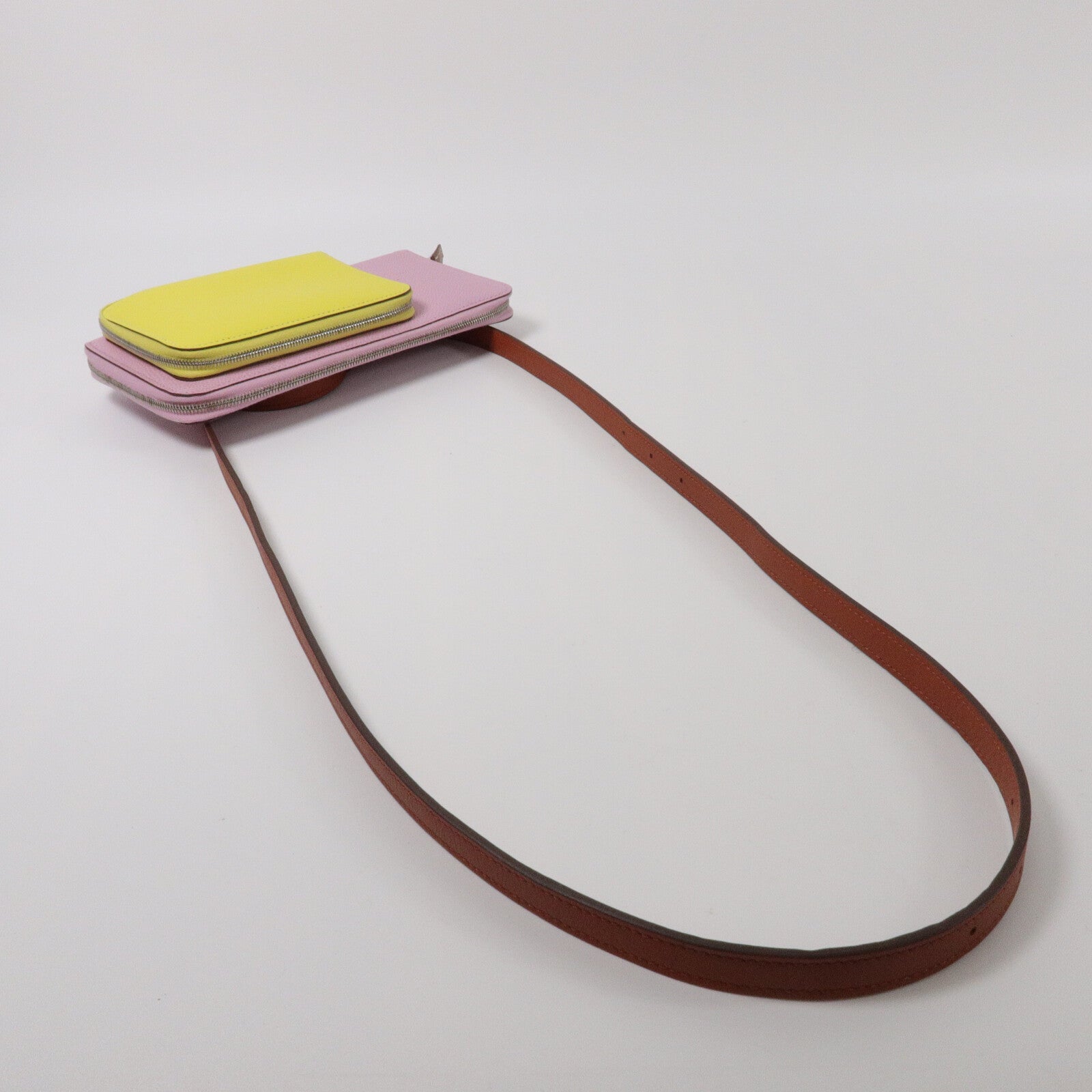 HERMES Swift皮革/Epsom皮革Nouveau To Go肩背袋Mauve Sylvestre/Lime