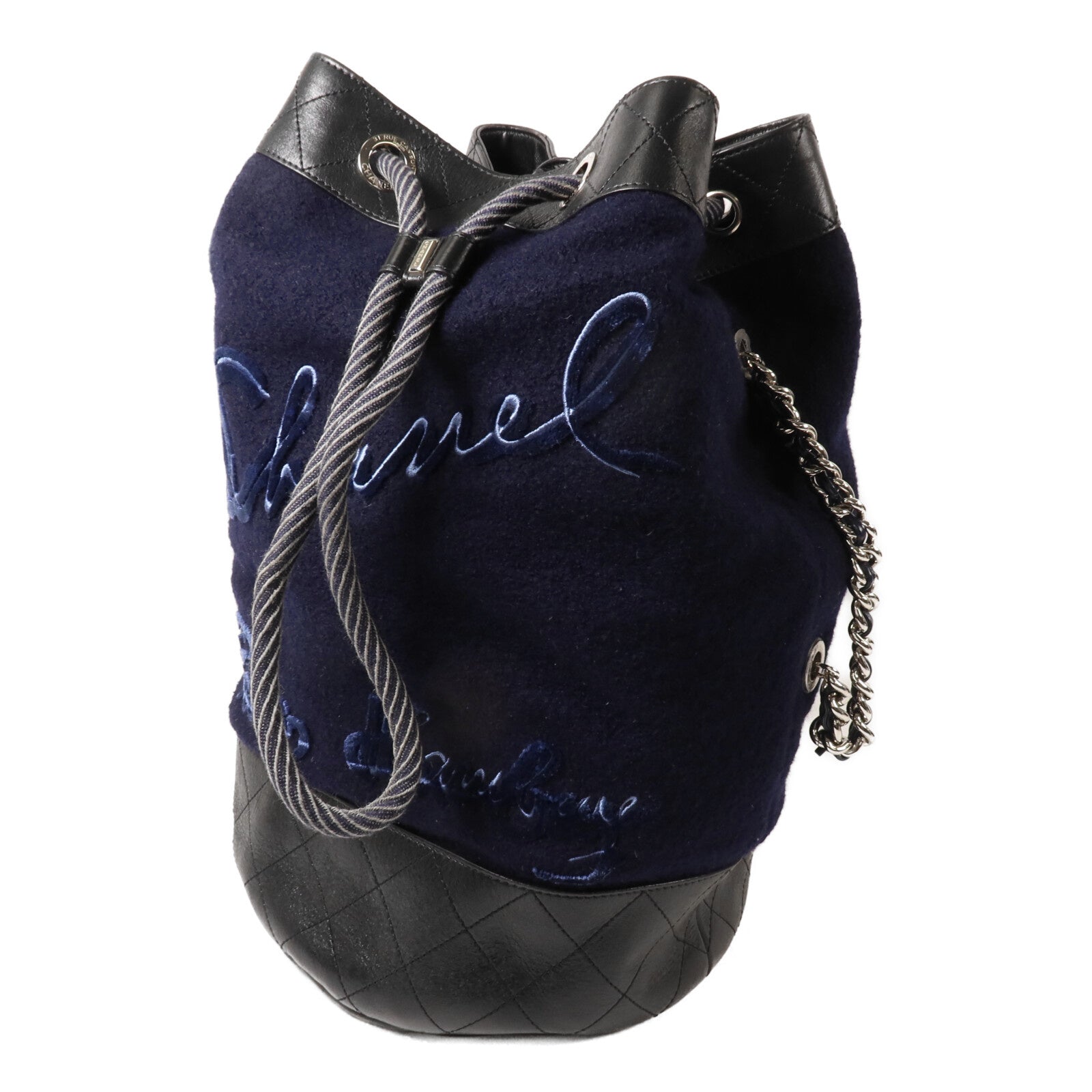 CHANEL 羊毛/牛皮皮革Drawstring Sling Bag鏈帶肩背袋