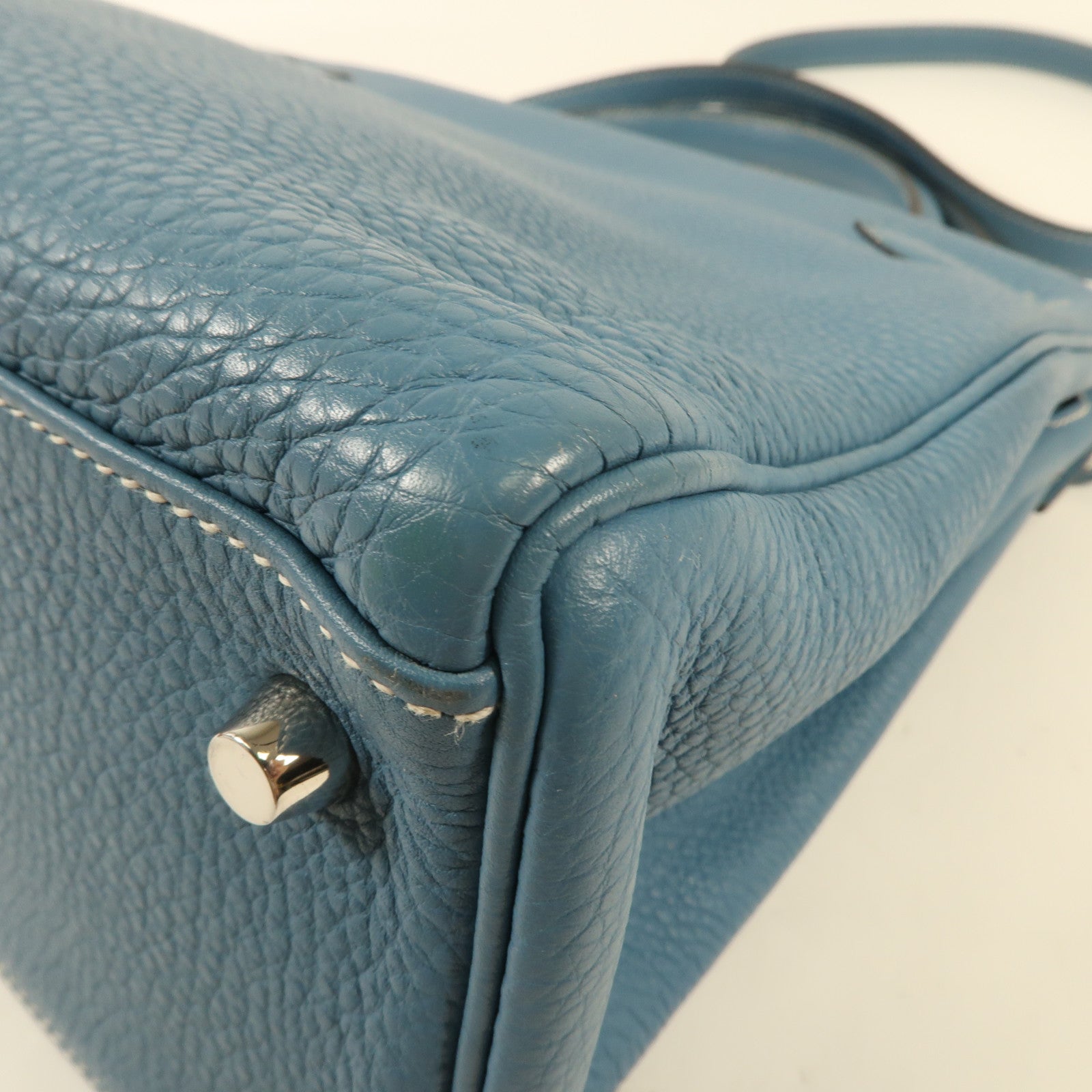 HERMES Togo皮革Kelly 32銀扣手挽肩背兩用袋Blue Jean