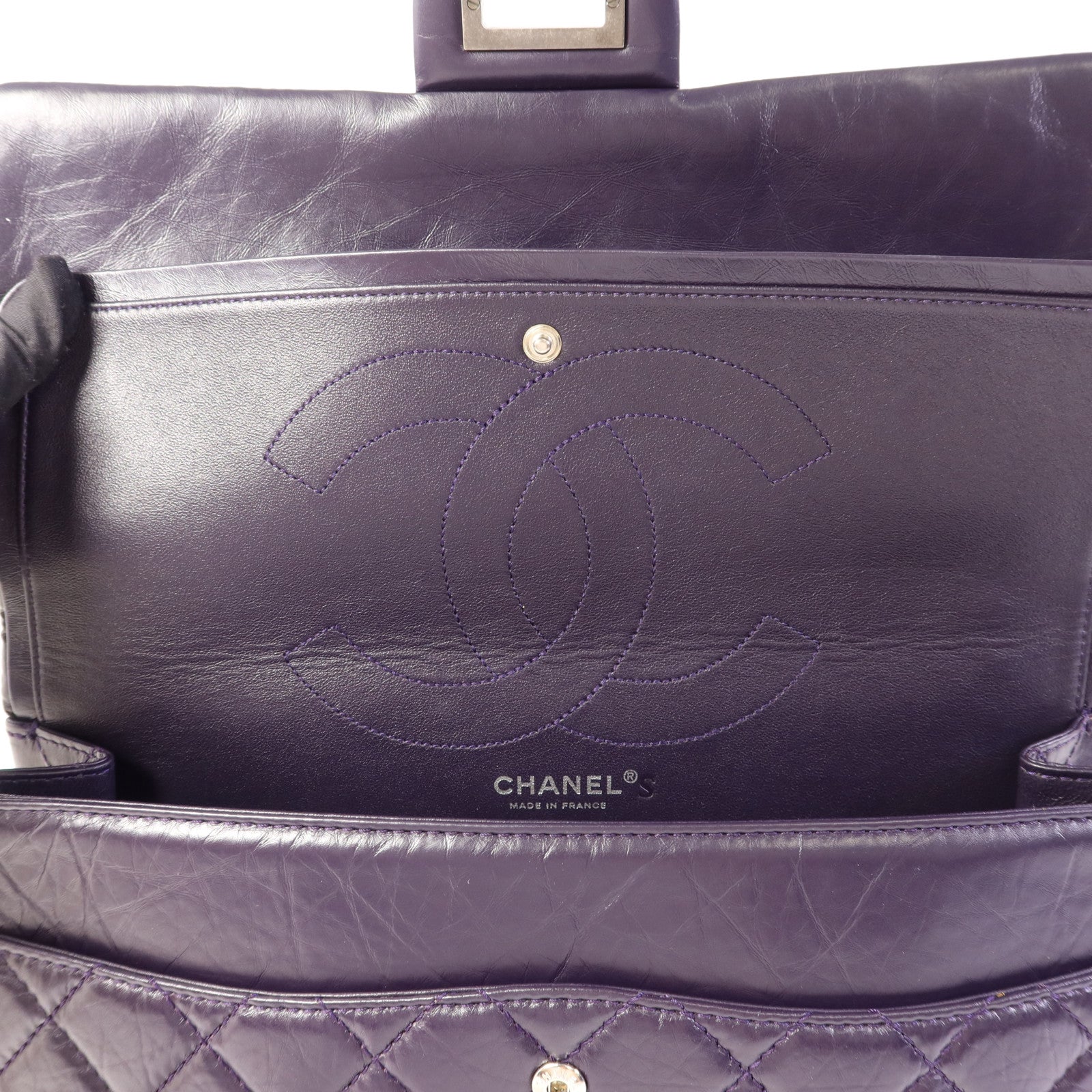 CHANEL 牛皮皮革2.55 Jumbo銀扣鏈帶肩背袋