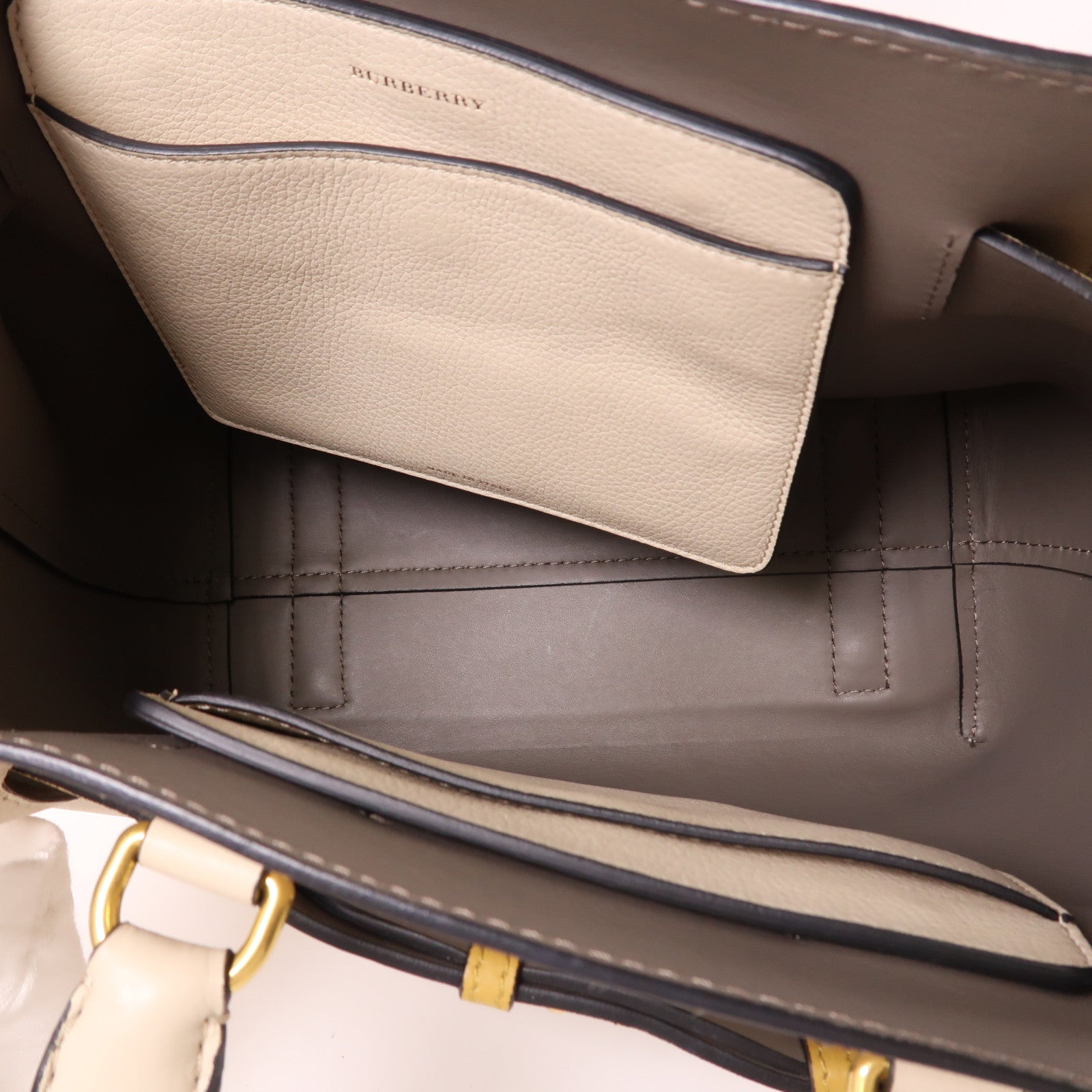 BURBERRY GHW 2 Way Bag 4076735 Calfskin Leather Beige