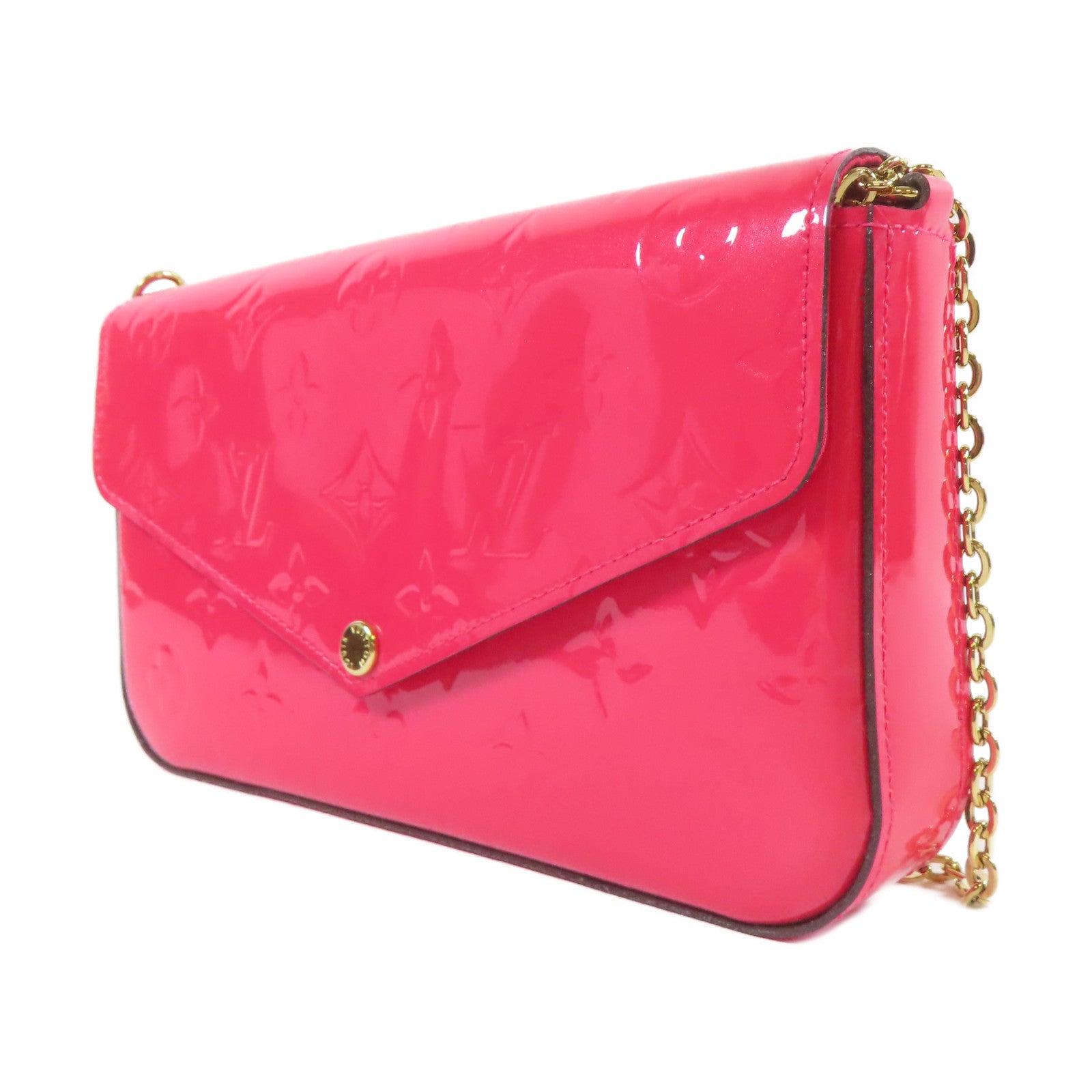 LOUIS VUITTON 【激減優惠】Vernis Felicie Pochette金扣鏈帶肩背袋粉紅色