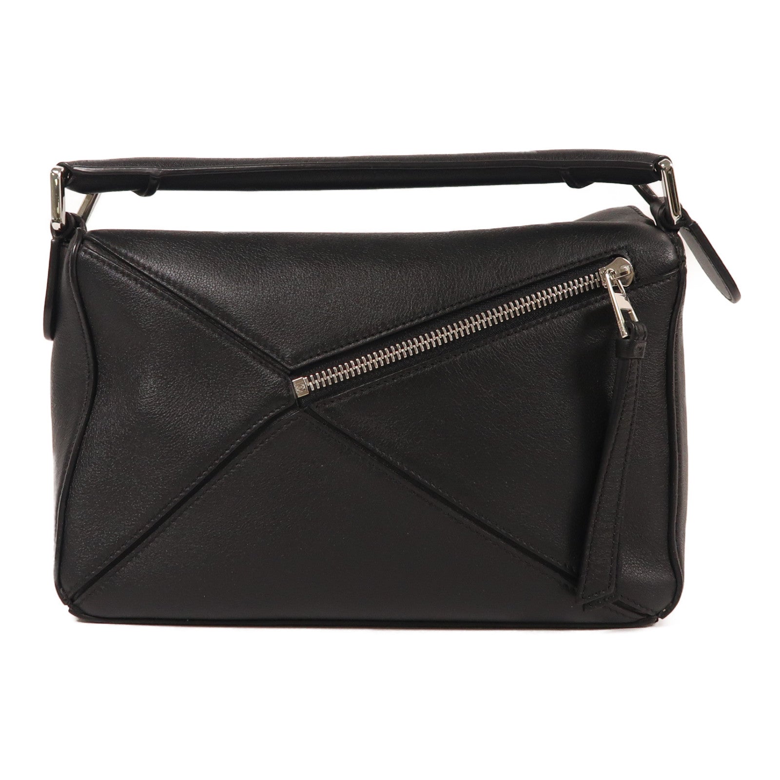 LOEWE 牛皮皮革Small Puzzle銀扣手挽肩背兩用袋黑色