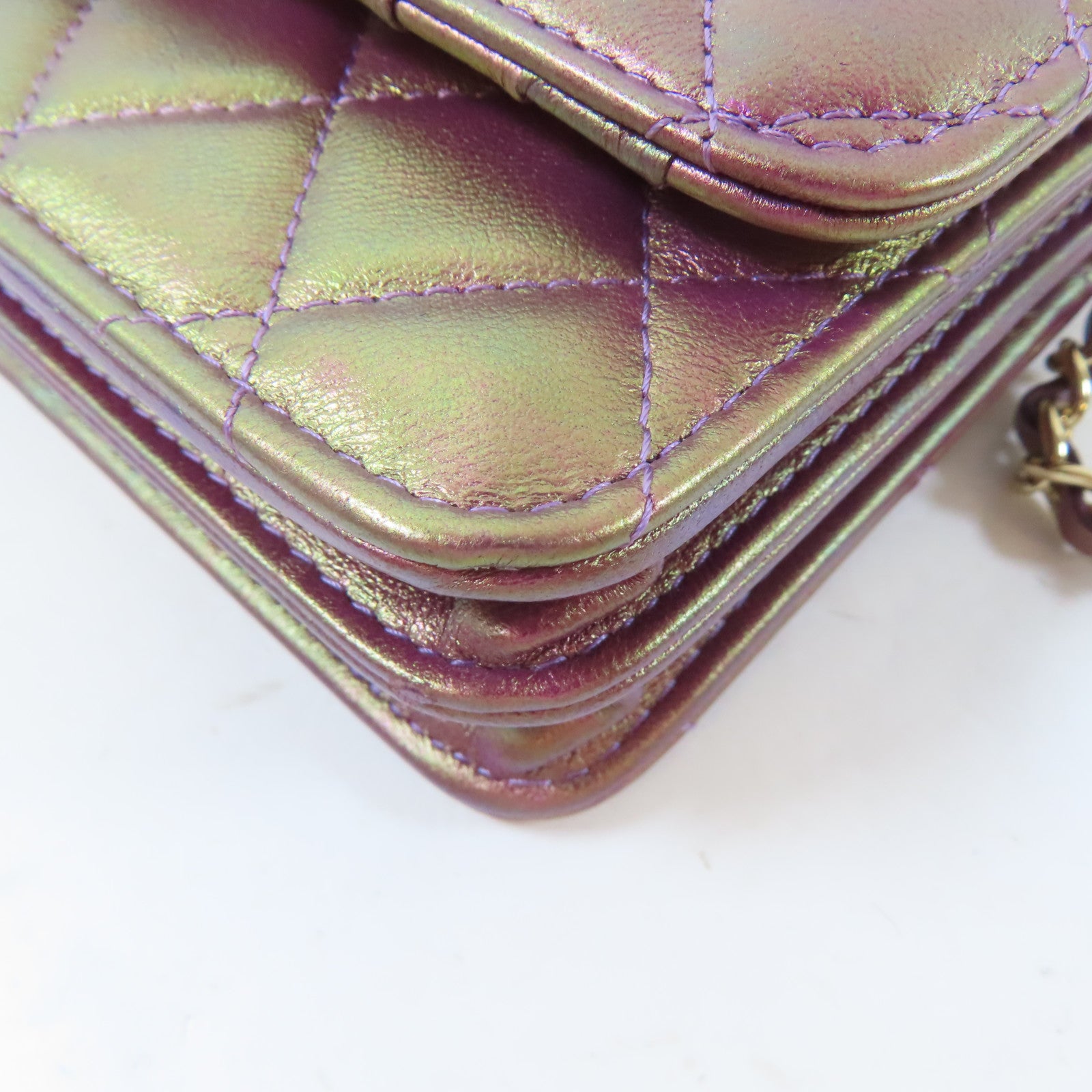 CHANEL 菱格羊皮皮革Chain Shoulder Bag金扣鏈帶肩背袋金屬粉紅色