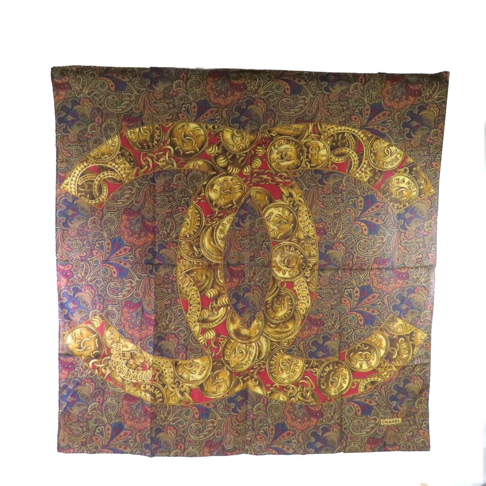 CHANEL 絲質Scarf絲巾啡色/酒紅色/彩色