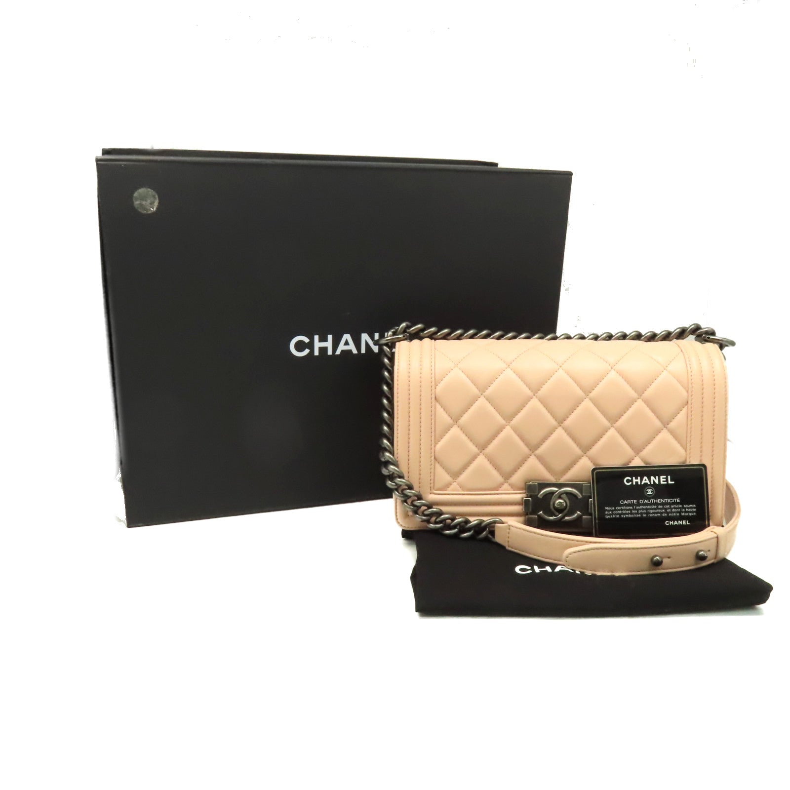 CHANEL 【激減優惠】菱格羊皮皮革Boy Chanel Cain Shoulder Bag銀扣鏈帶肩背袋粉紅色