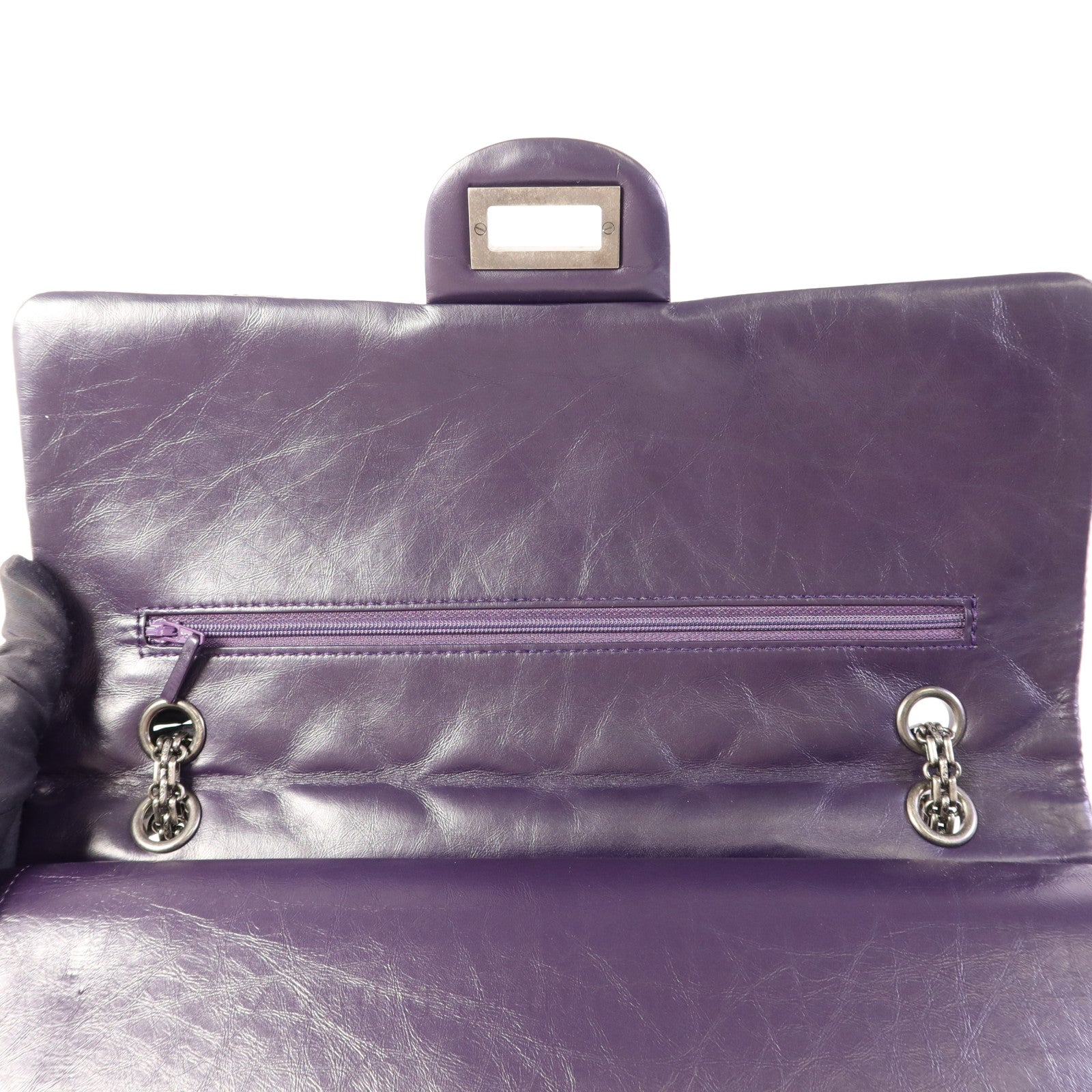 CHANEL 牛皮皮革2.55 Jumbo銀扣鏈帶肩背袋