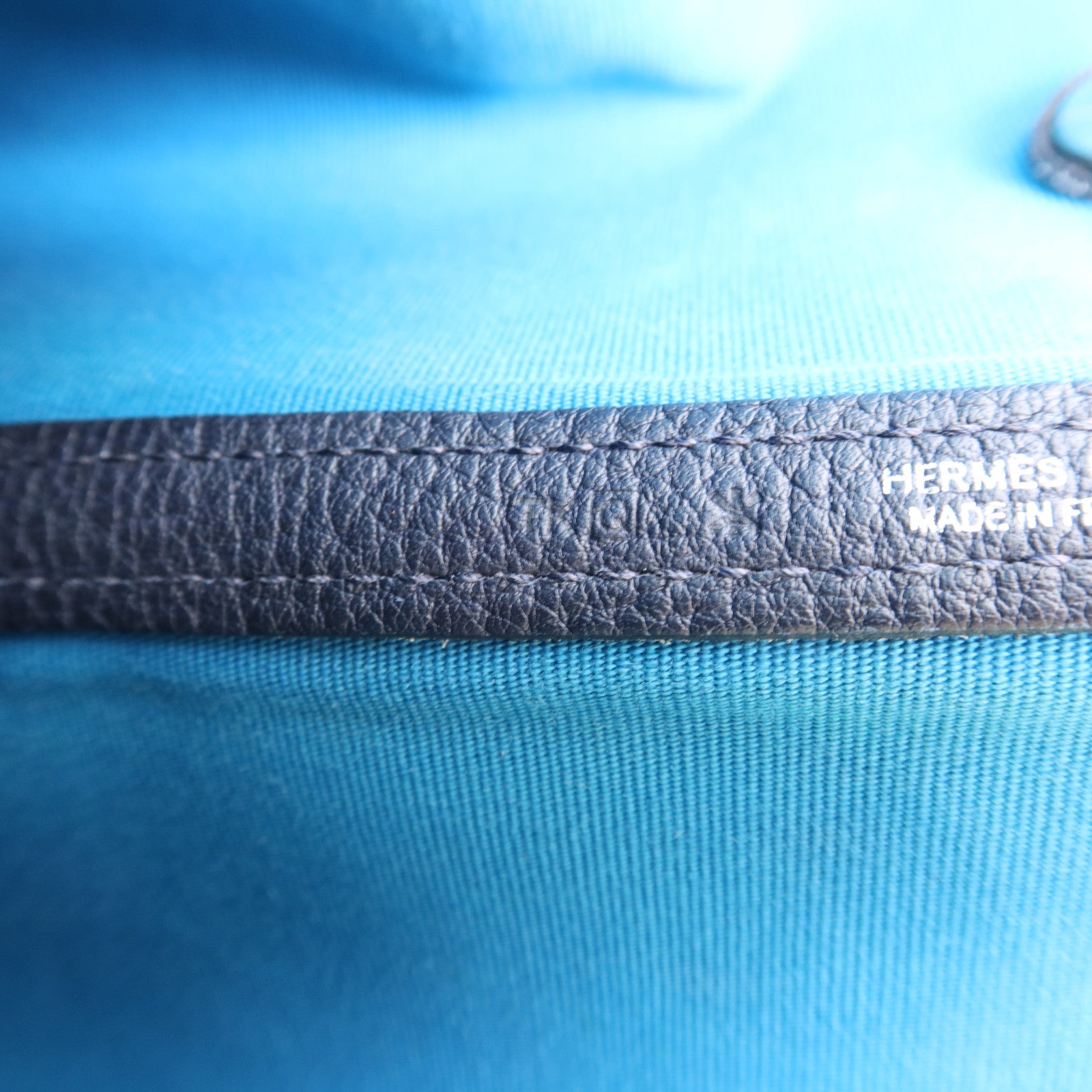 HERMES 帆布Garden Party PM銀扣手挽袋Bleu Paon