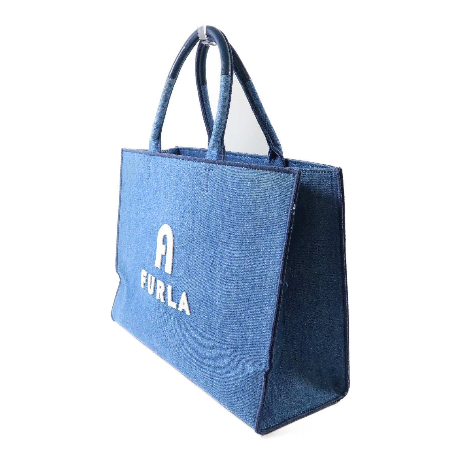 Furla 牛仔布Hand Bag銀扣手挽袋藍色
