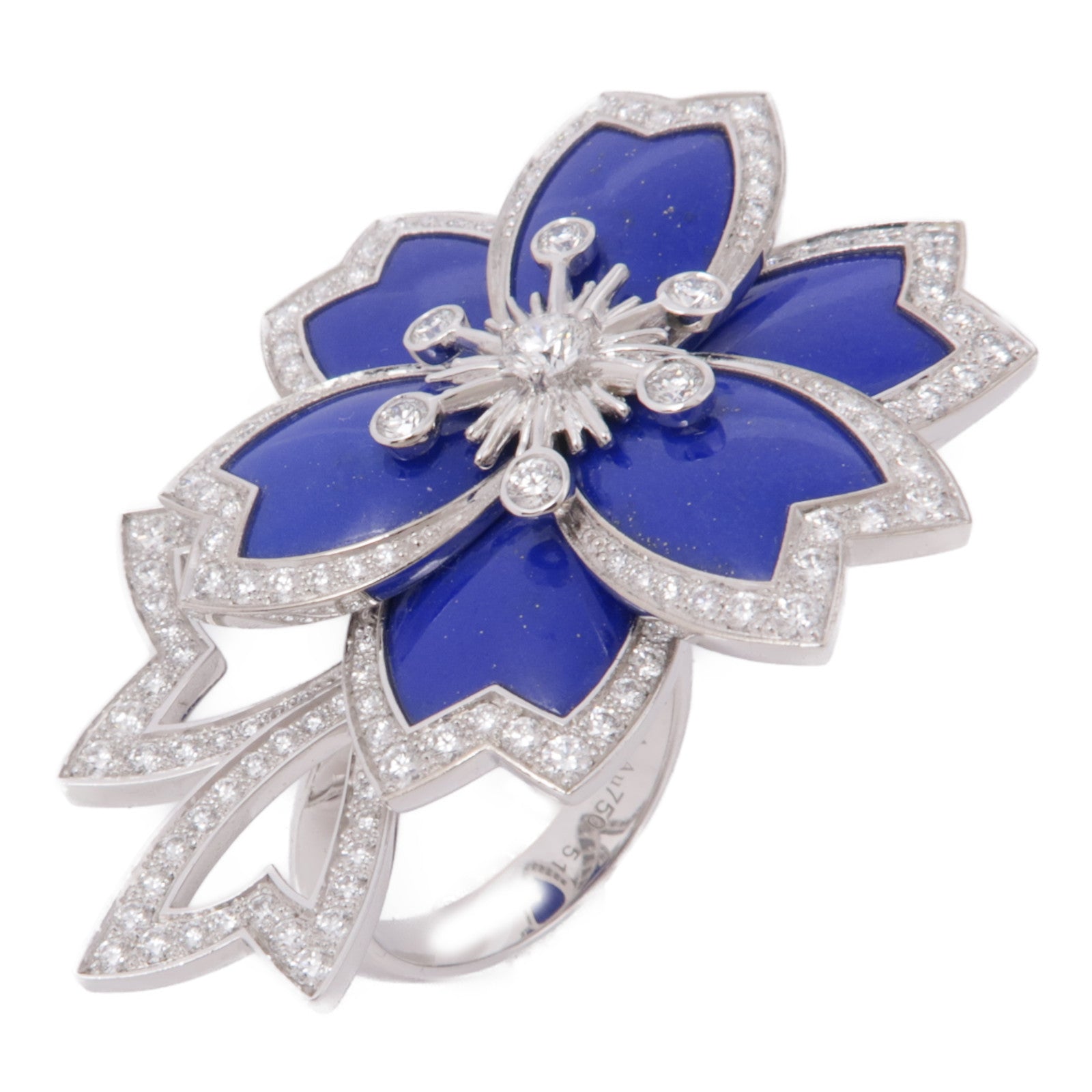 Van Cleef & Arpels 18K白金Hellebore Ring青金石戒指US#5.75