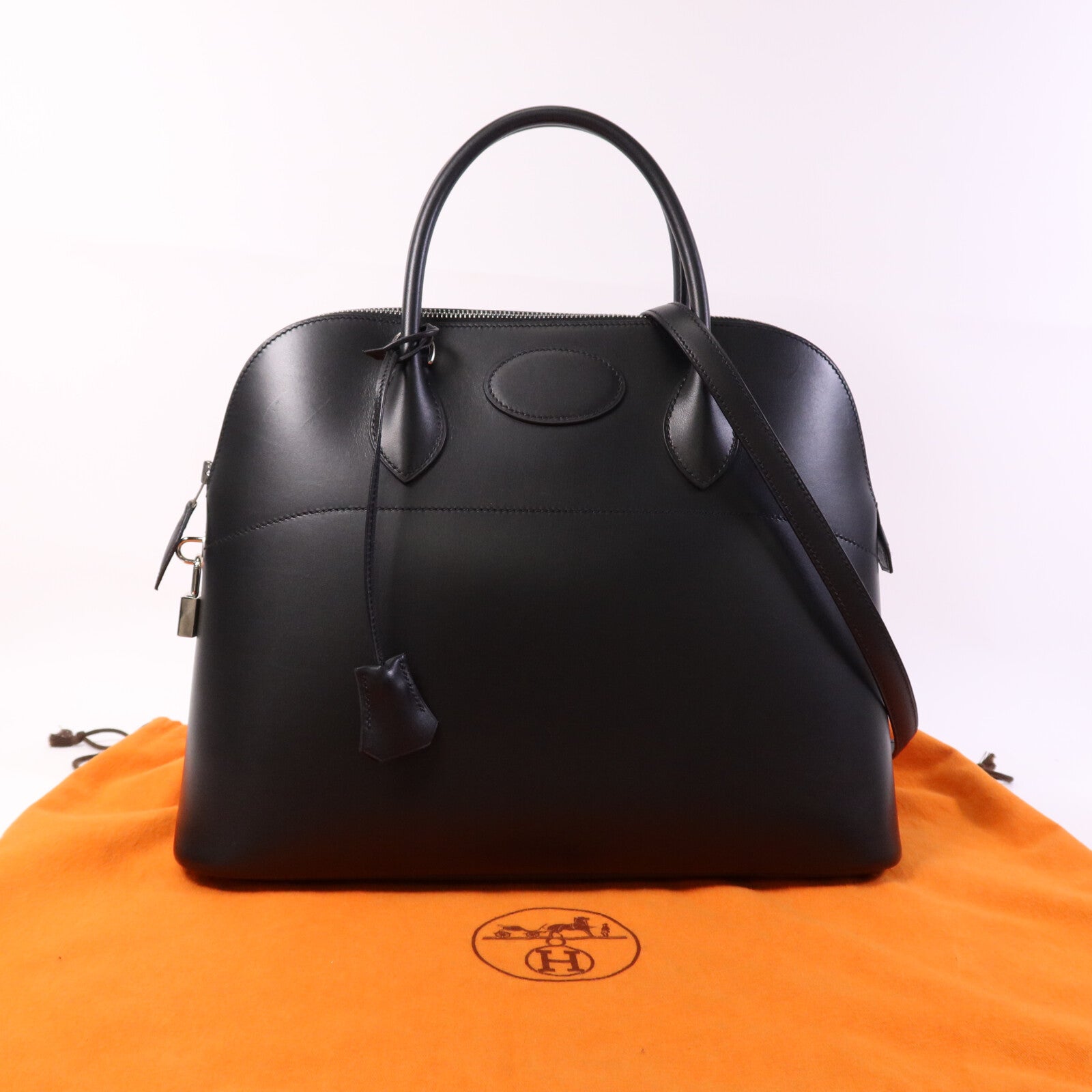 HERMES Box Calf皮革Bolide 37銀扣手挽肩背兩用袋Noir