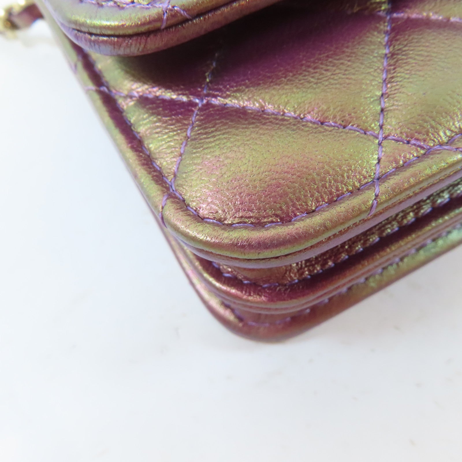 CHANEL 菱格羊皮皮革Chain Shoulder Bag金扣鏈帶肩背袋金屬粉紅色