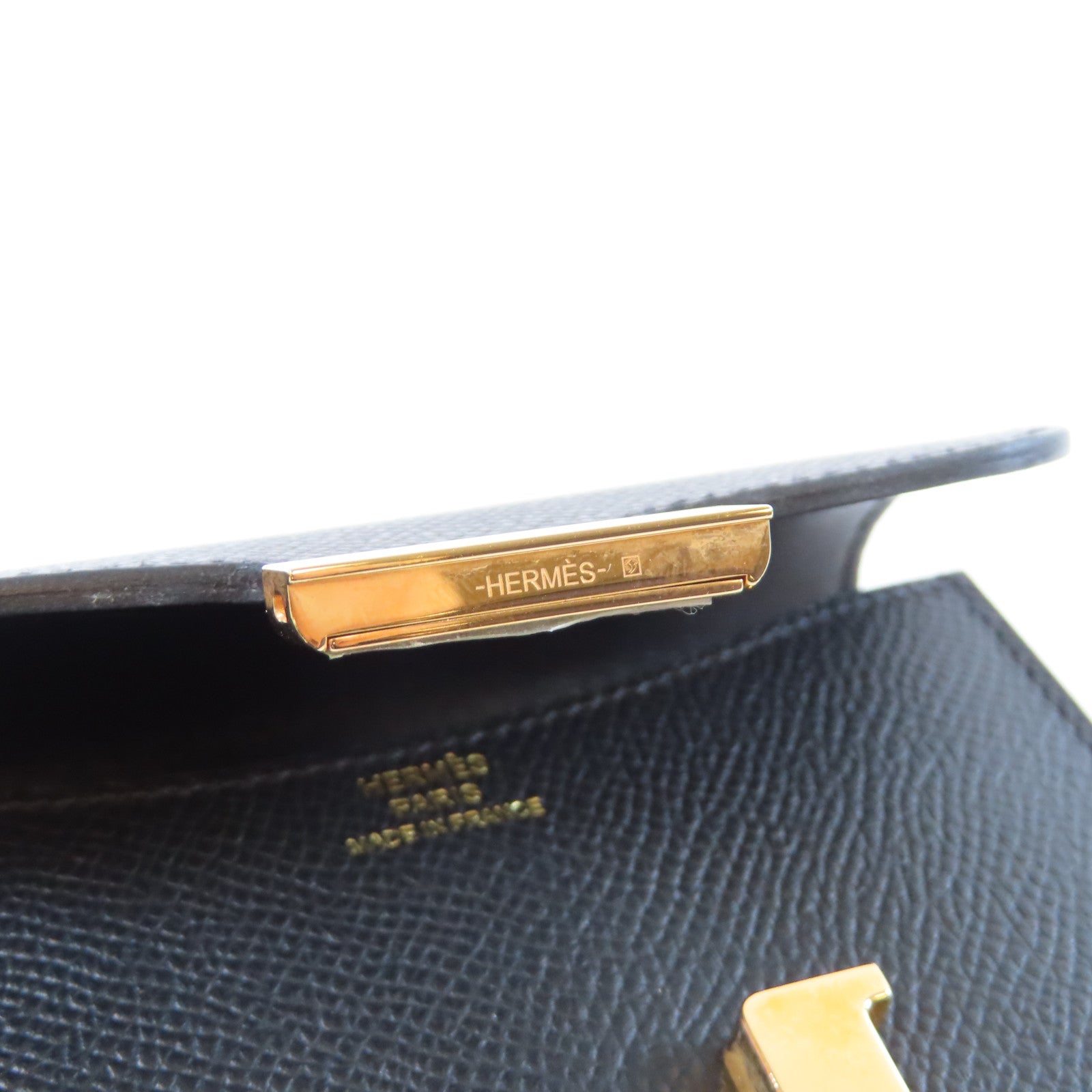 HERMES Epsom皮革Constance Slim金扣錢包Noir黑色