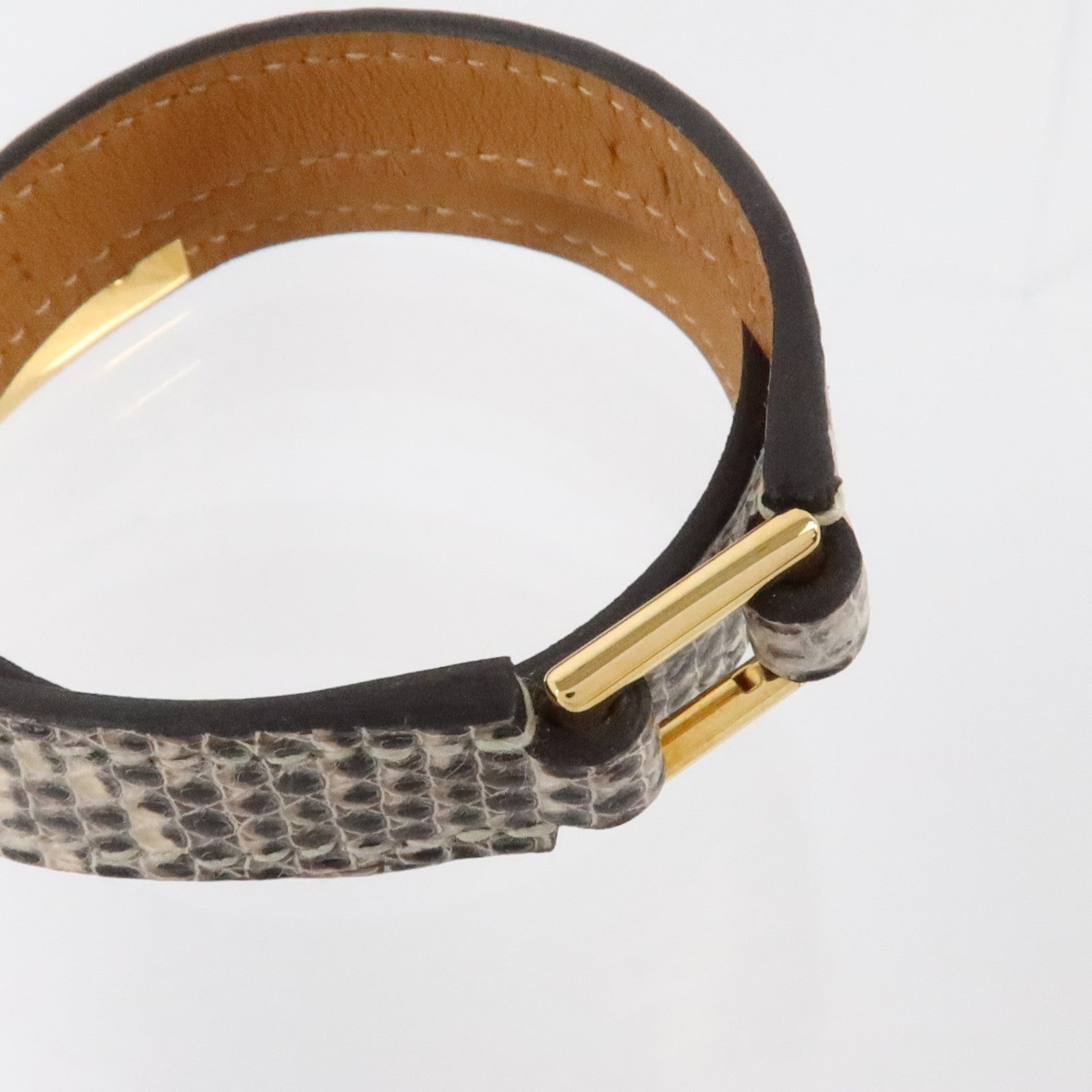 HERMES 蜥蜴皮革Rivale Double Tour Bracelet金扣手鏈Natura