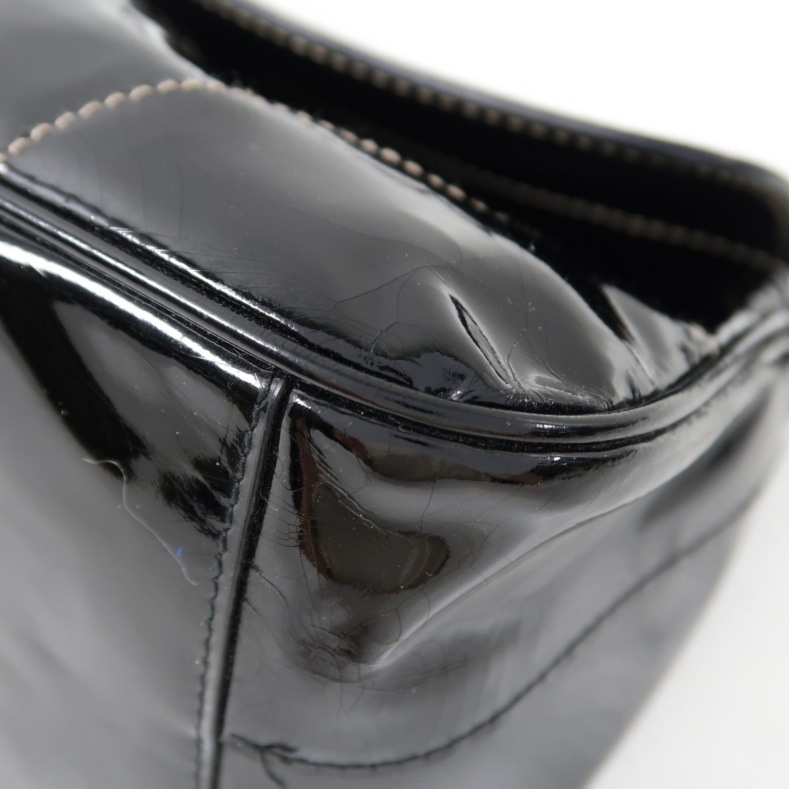 PRADA 【激減優惠】漆皮皮革Hand Bag銀扣肩背袋黑色