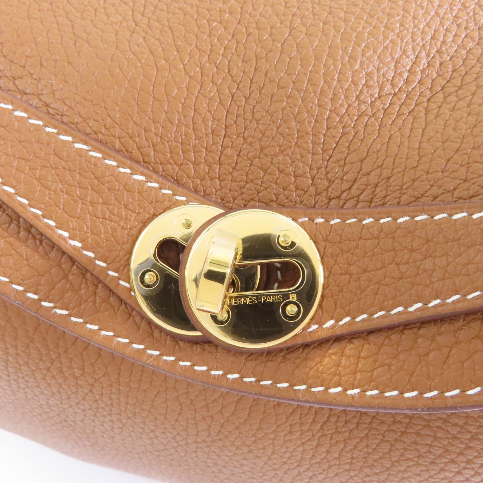 HERMES Clemence皮革Lindy 26金扣手挽肩背兩用袋Gold/棕色