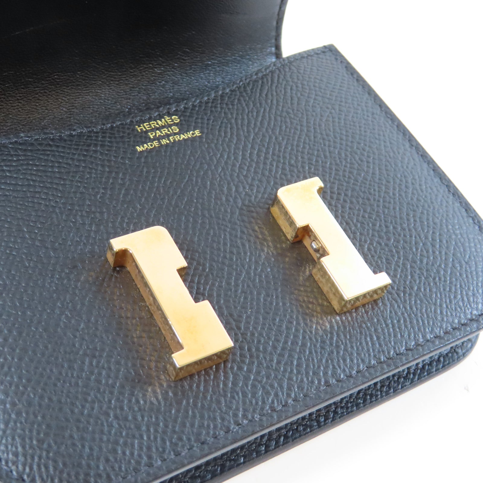 HERMES Epsom皮革Constance Slim金扣錢包Noir黑色