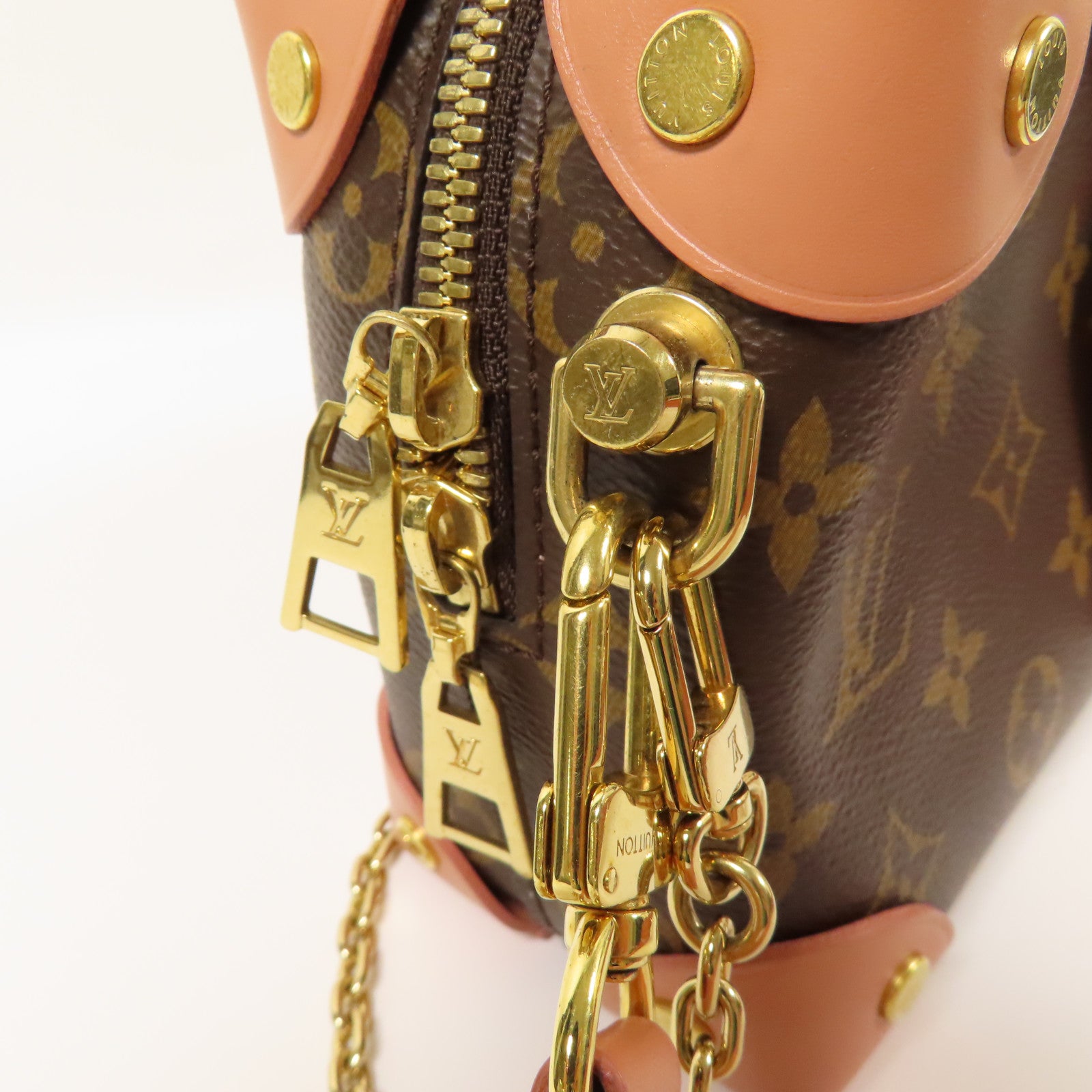 LOUIS VUITTON LV GHW Petite Malle Souple 2 Way Bag M45531 Monogram Brown Pink