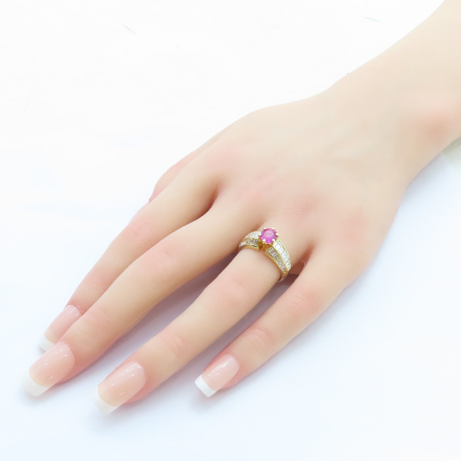 JEWELRY 【激減優惠】18K黃金Pink Sapphire Ring 1.048ct粉紅藍寶石/1.65ct鑽石戒指US#6.5