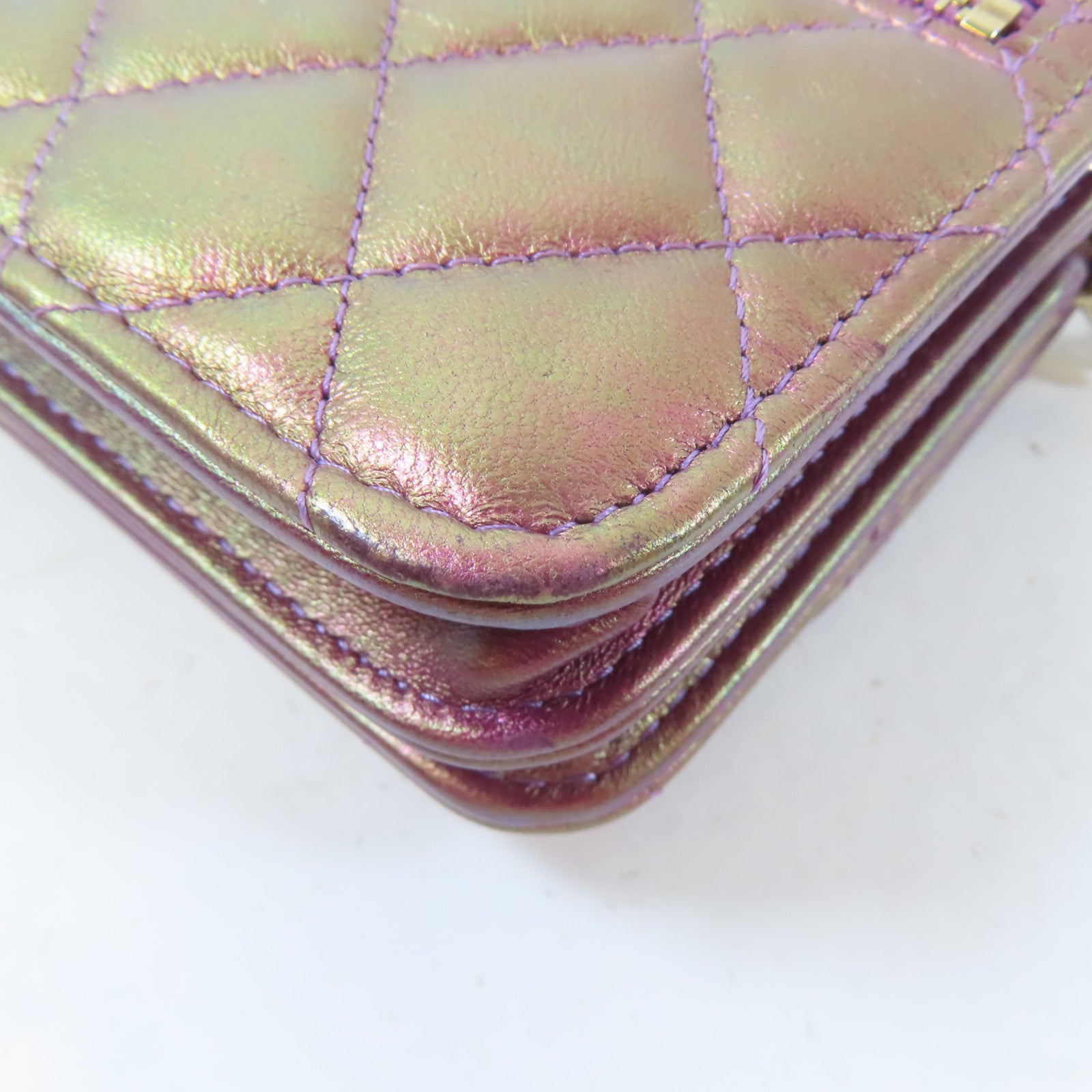CHANEL 菱格羊皮皮革Chain Shoulder Bag金扣鏈帶肩背袋金屬粉紅色