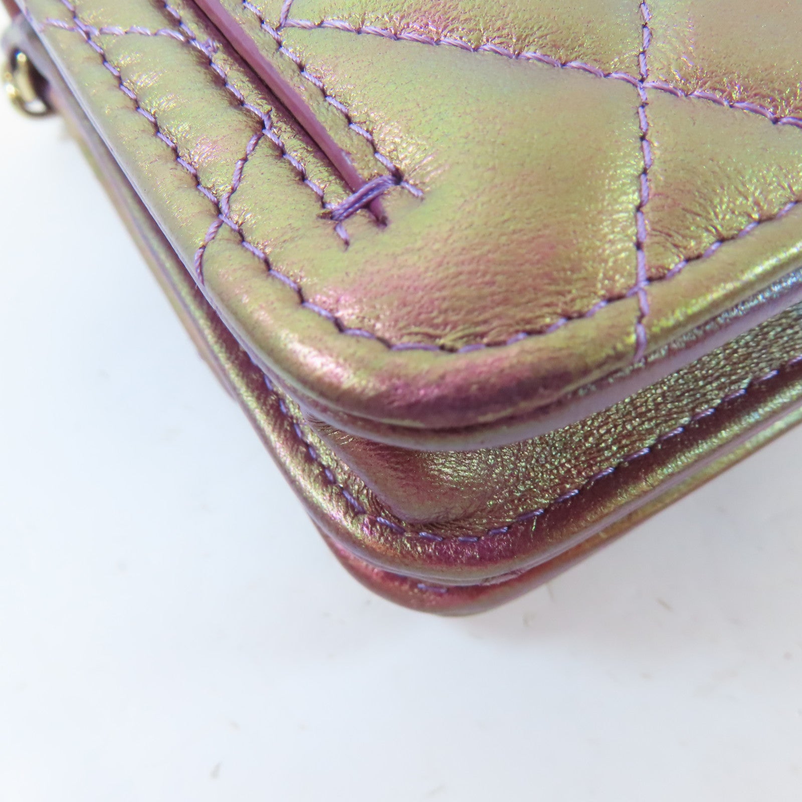 CHANEL 菱格羊皮皮革Chain Shoulder Bag金扣鏈帶肩背袋金屬粉紅色