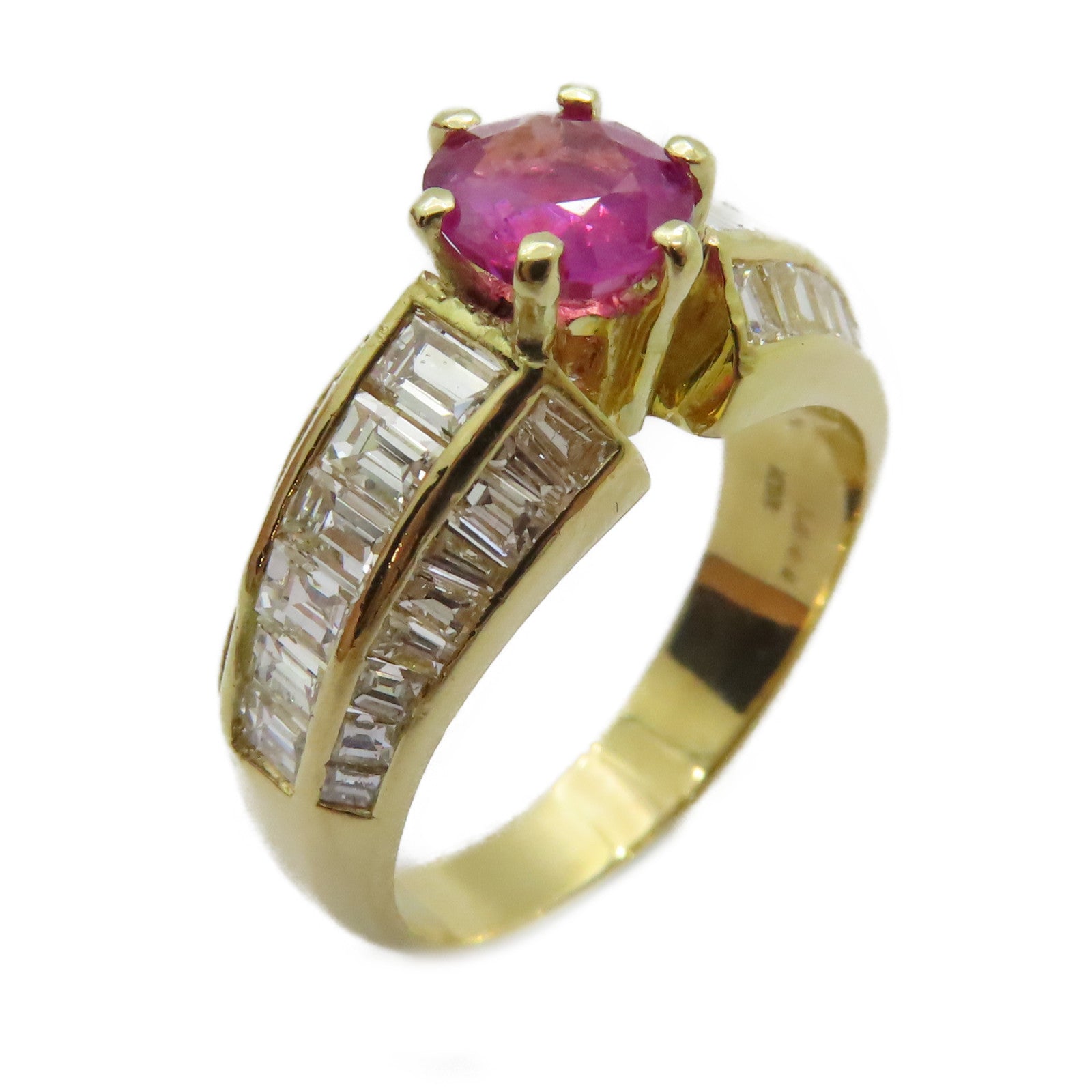 JEWELRY 【激減優惠】18K黃金Pink Sapphire Ring 1.048ct粉紅藍寶石/1.65ct鑽石戒指US#6.5