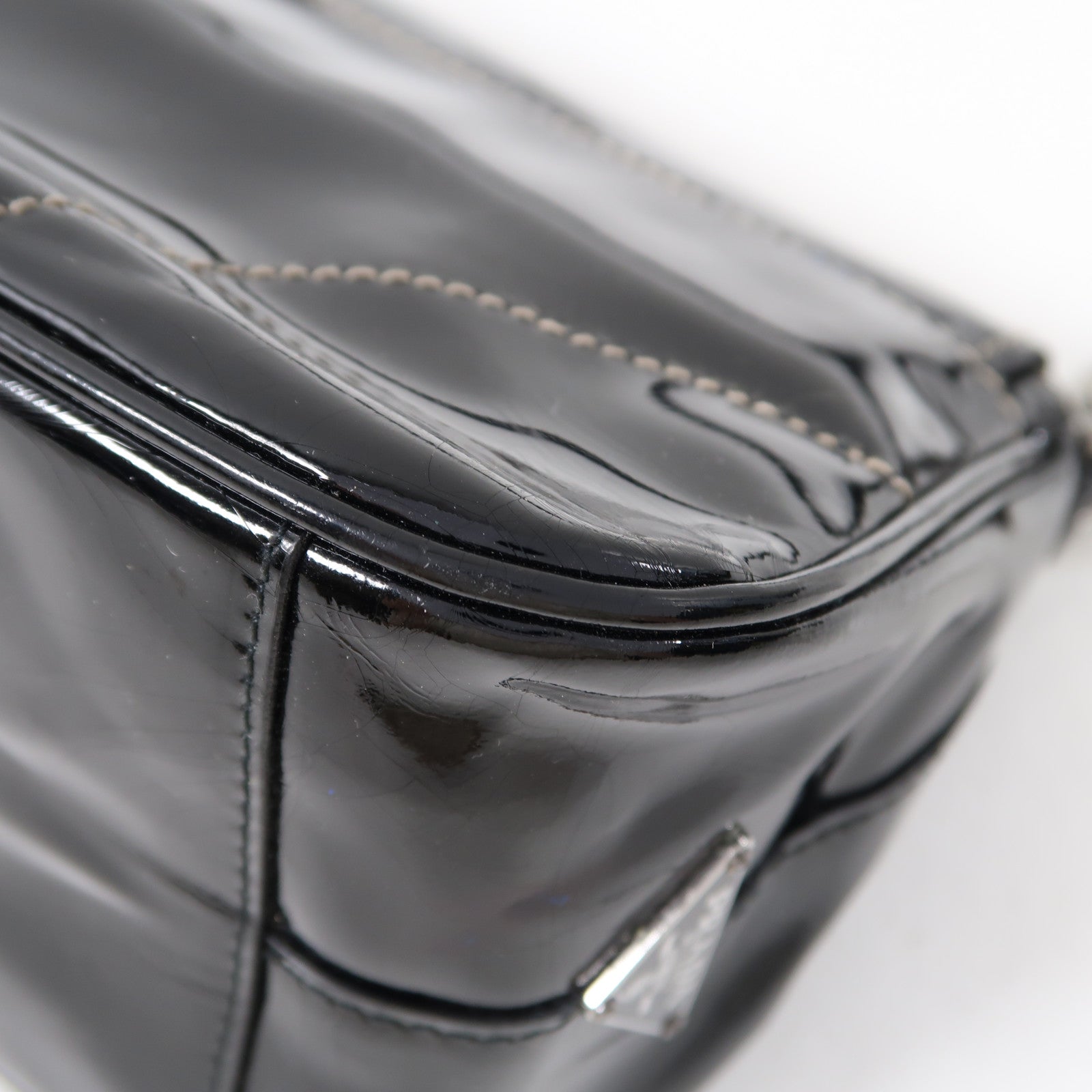 PRADA 【激減優惠】漆皮皮革Hand Bag銀扣肩背袋黑色