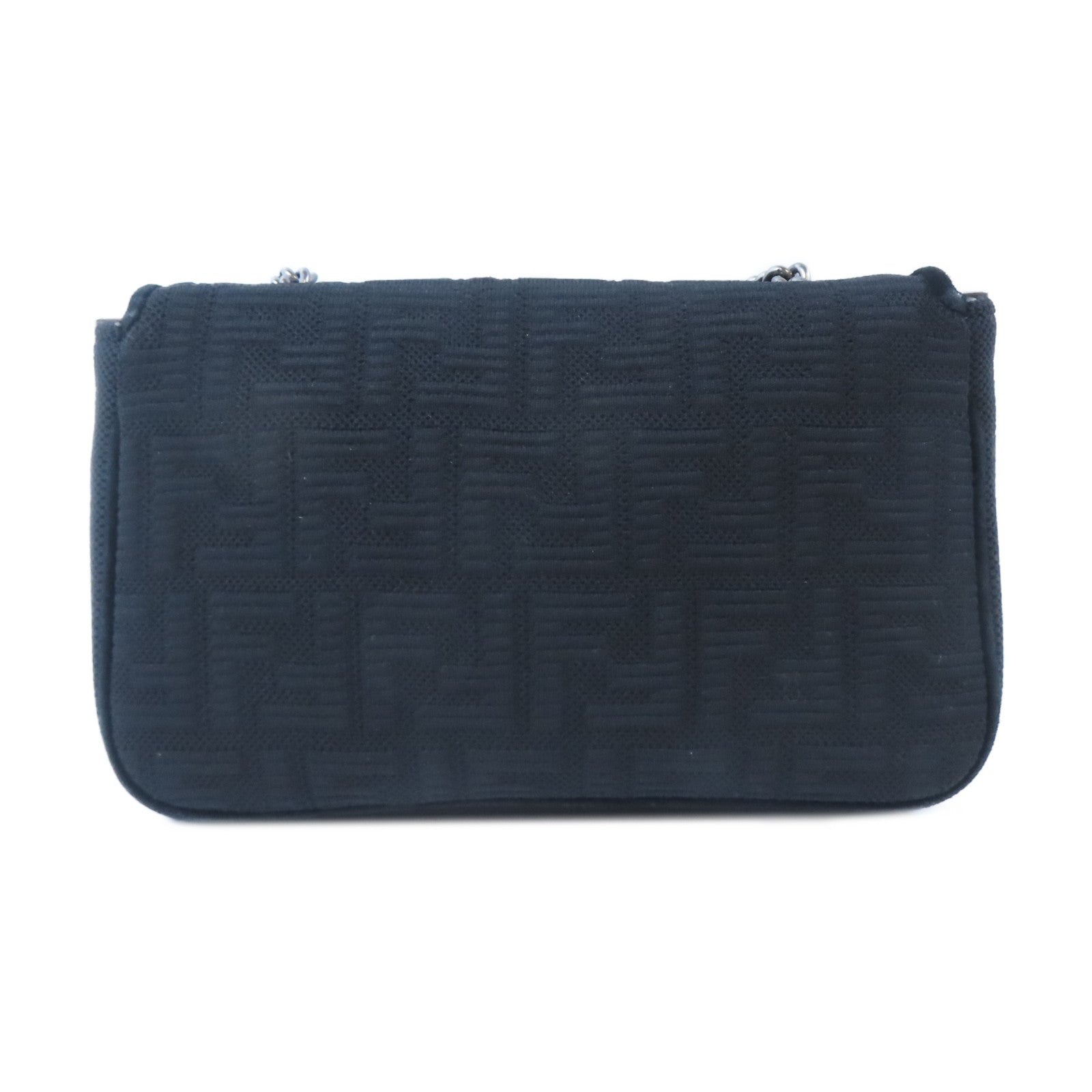 FENDI 帆布Chain Shoulder銀扣鏈帶肩背袋黑色