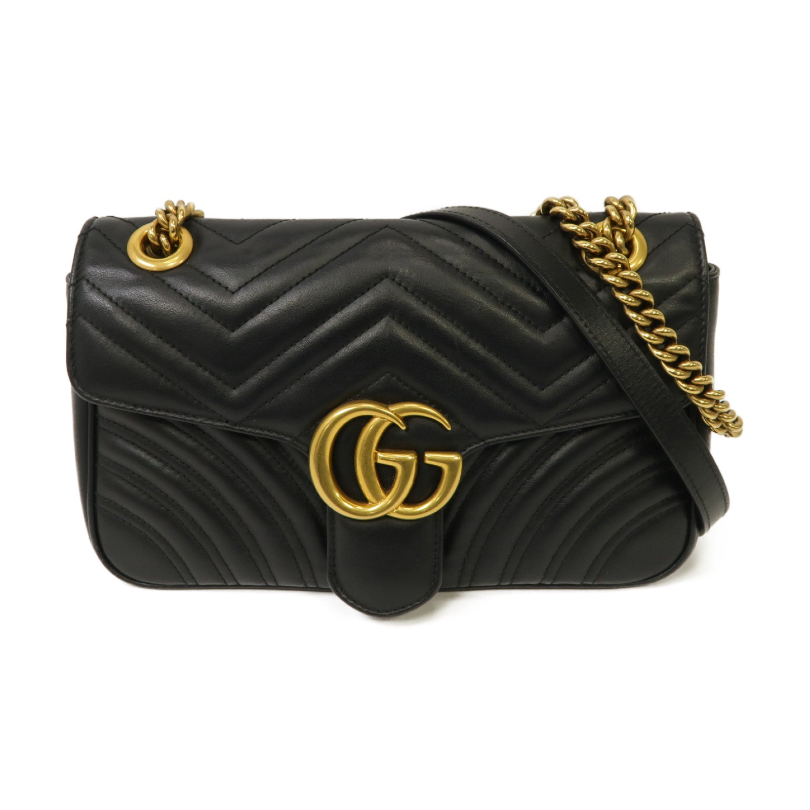 GUCCI 牛皮皮革Shoulder Bag金扣鏈帶肩背袋黒色