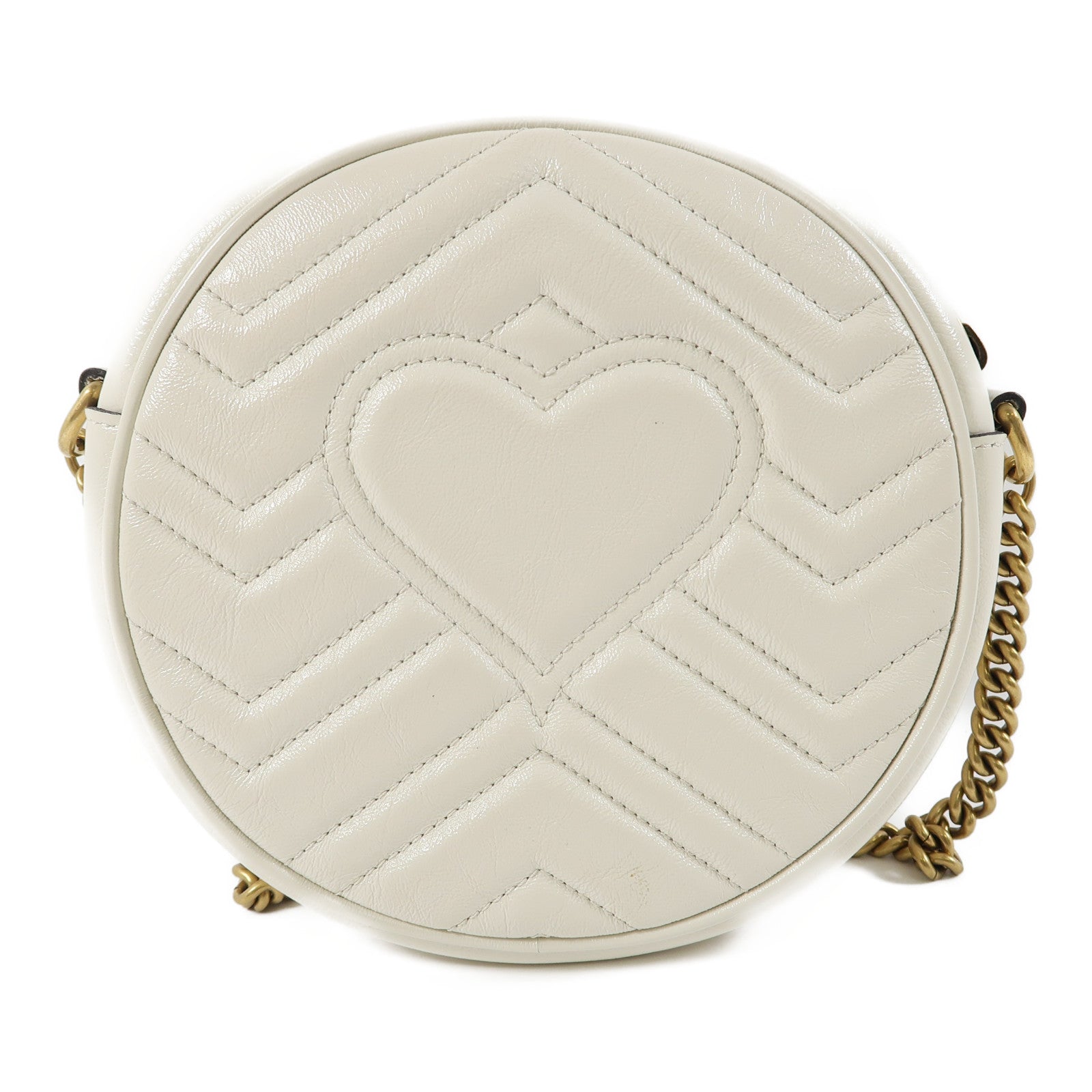 GUCCI 斜紋牛皮皮革GG Marmont Round Shoulder Bag金扣肩背袋白色