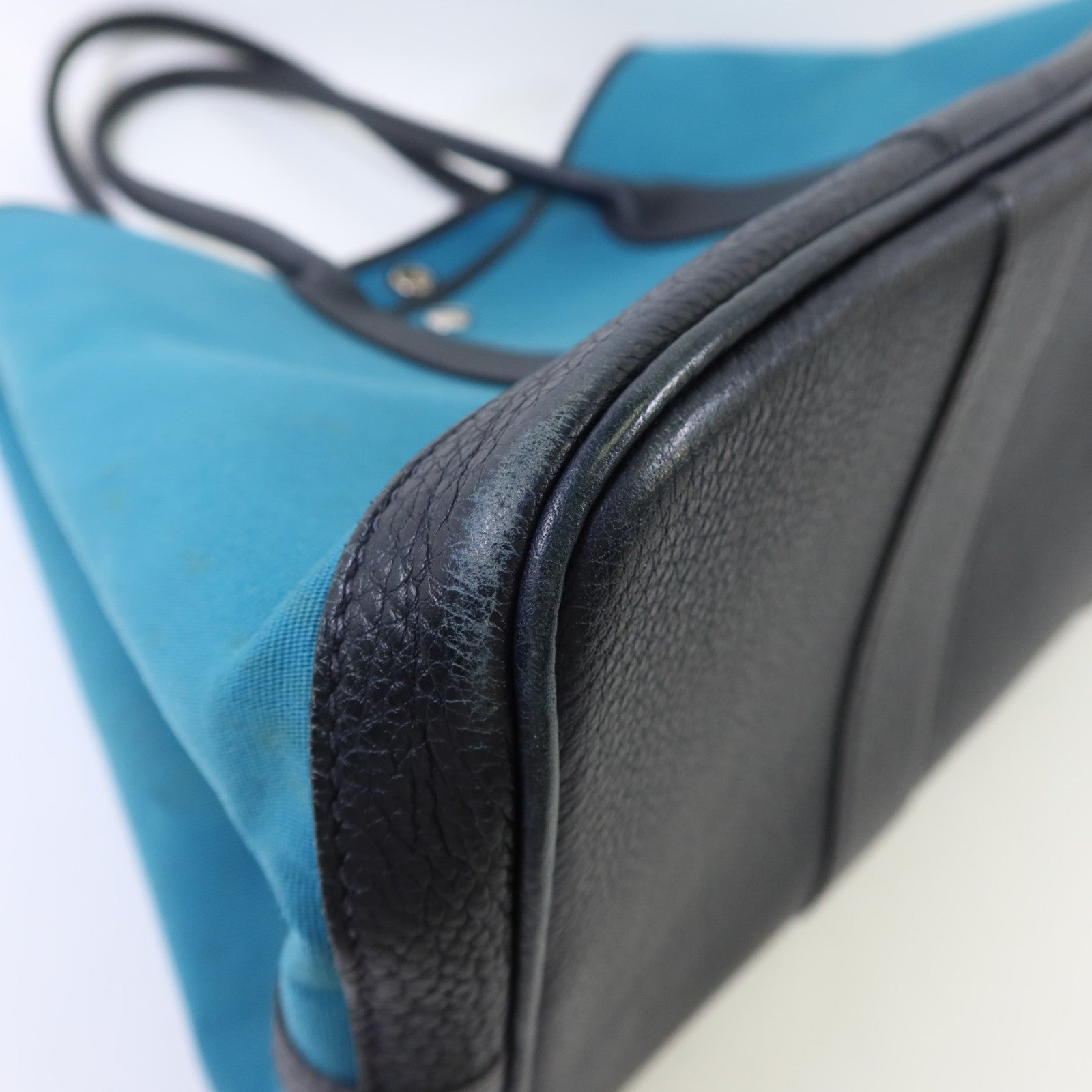 HERMES 帆布Garden Party PM銀扣手挽袋Bleu Paon