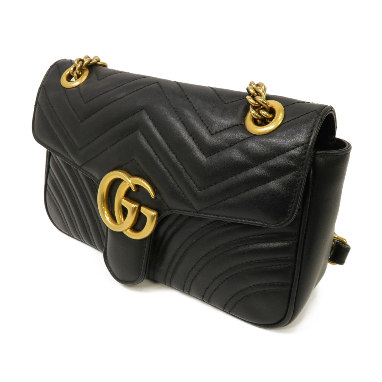 GUCCI 牛皮皮革Shoulder Bag金扣鏈帶肩背袋黒色