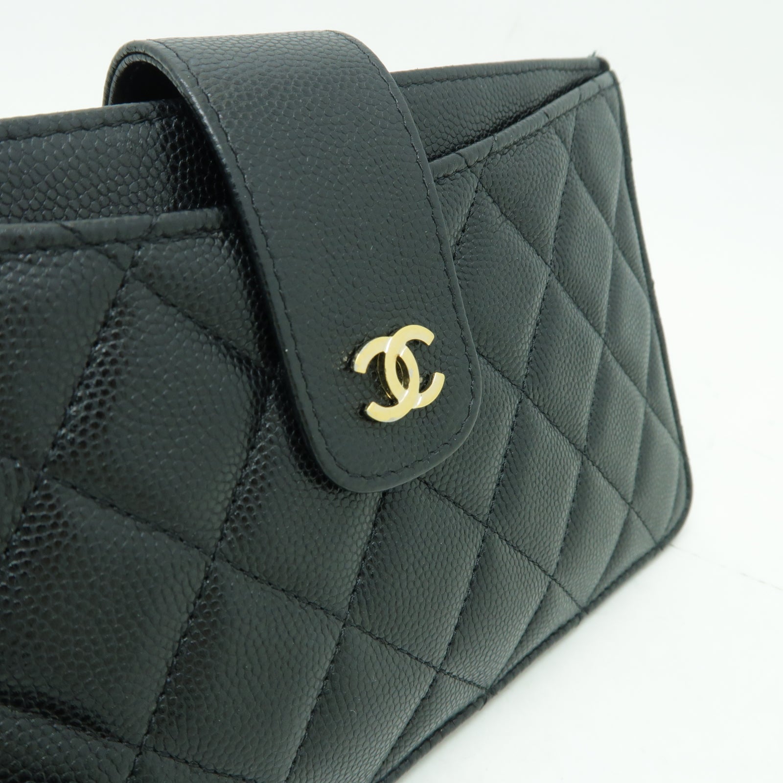 CHANEL 菱格Caviar皮革Card Case金扣卡片套黒色