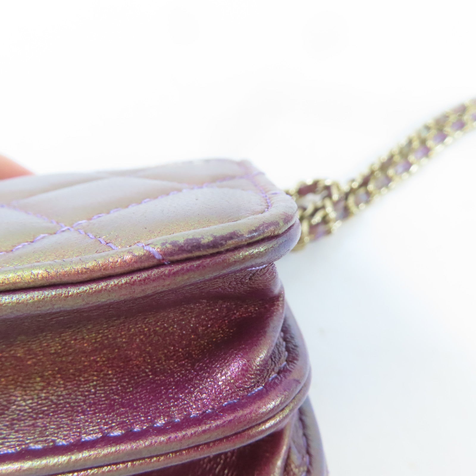 CHANEL 菱格羊皮皮革Chain Shoulder Bag金扣鏈帶肩背袋金屬粉紅色