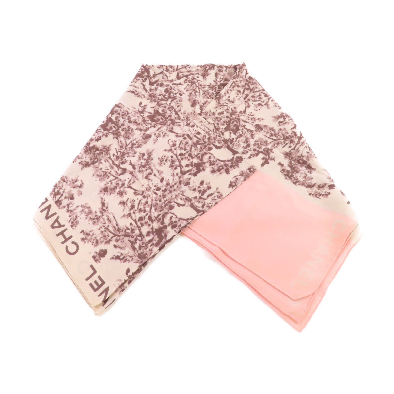 CHANEL 絲質Scarf絲巾杏色/粉紅色
