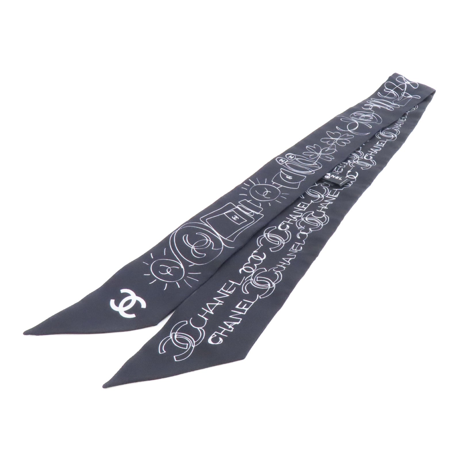 CHANEL 絲質Scarf絲巾黑色/白色