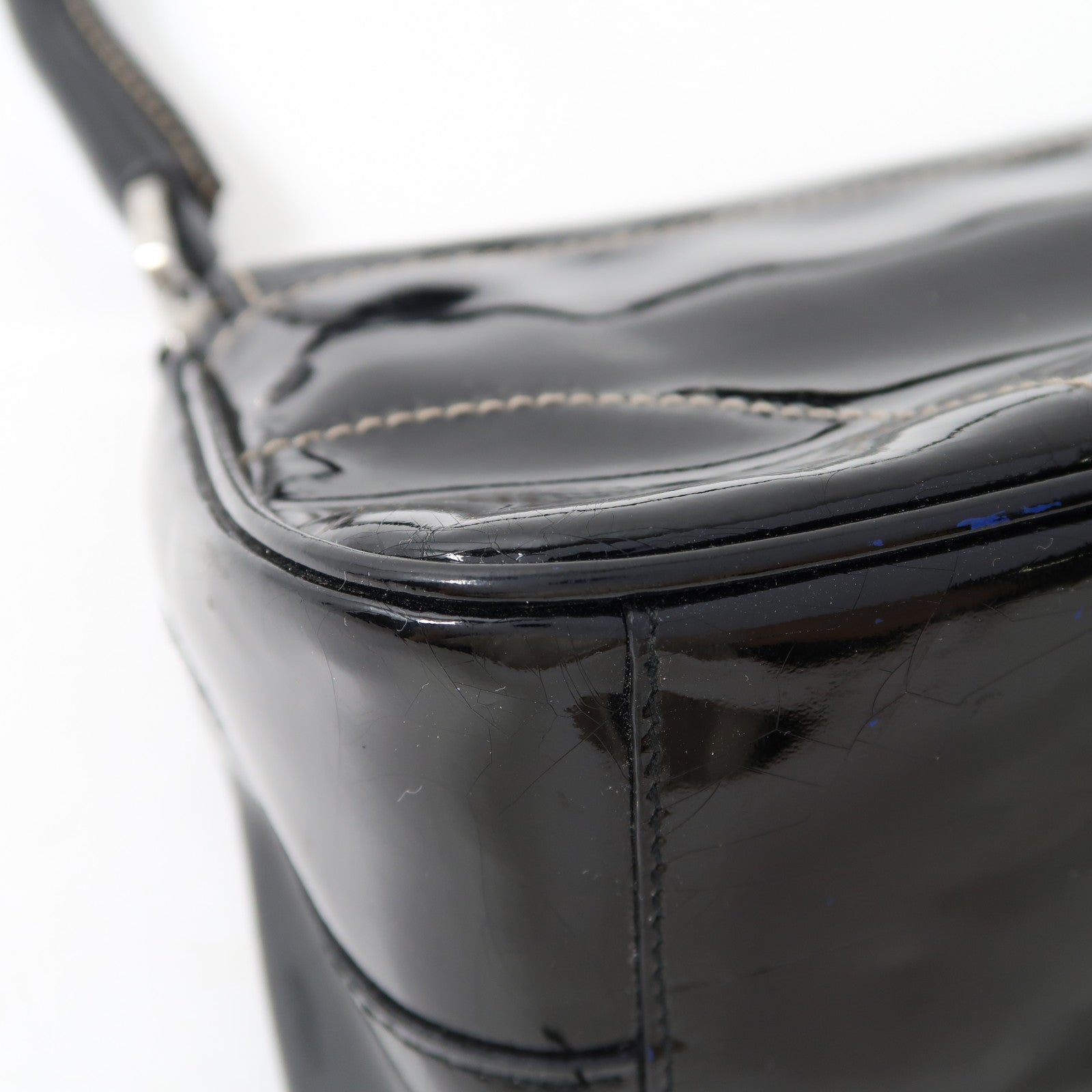 PRADA 【激減優惠】漆皮皮革Hand Bag銀扣肩背袋黑色