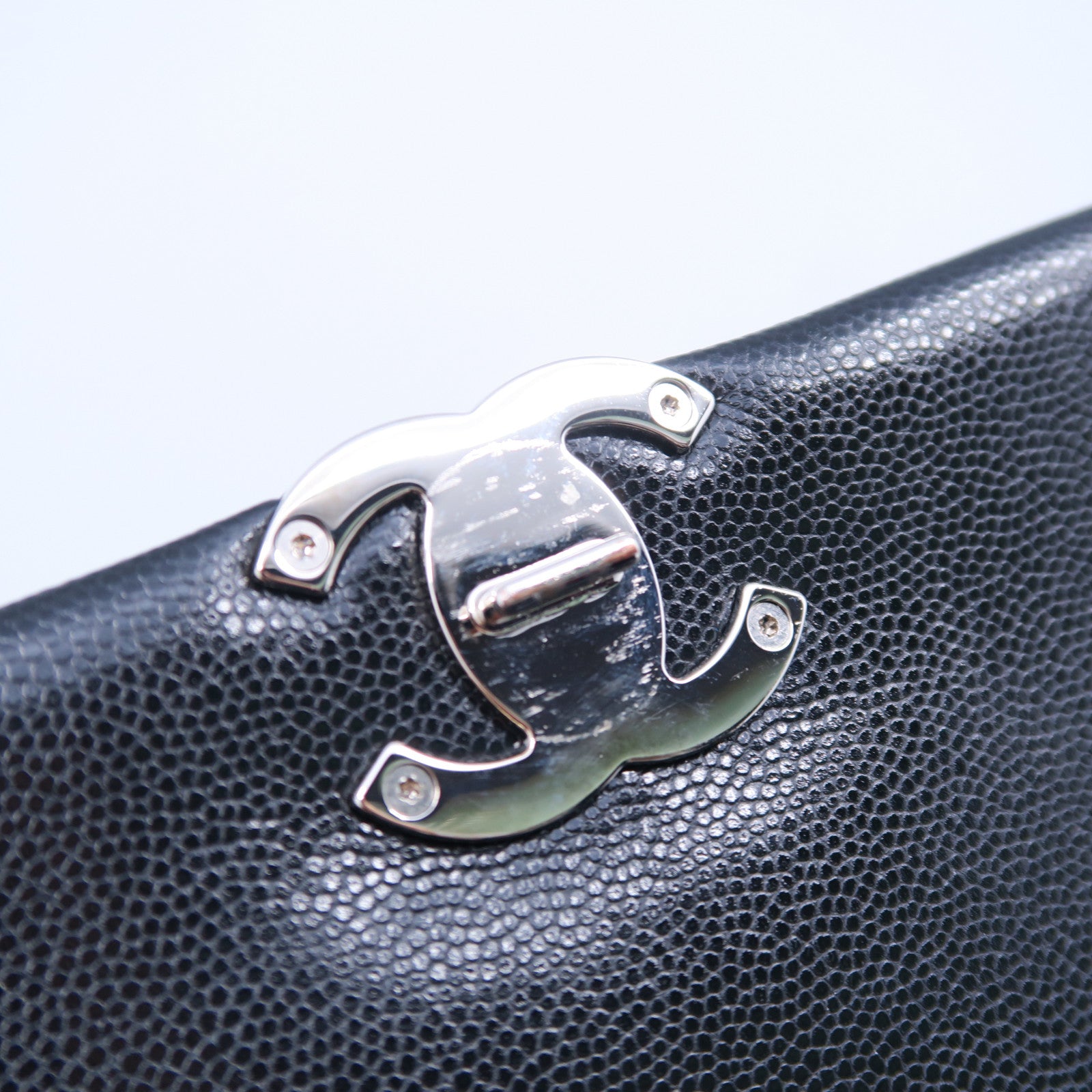 CHANEL 菱格牛皮皮革Chain Shoulder Bag銀扣鏈帶肩背袋黑色
