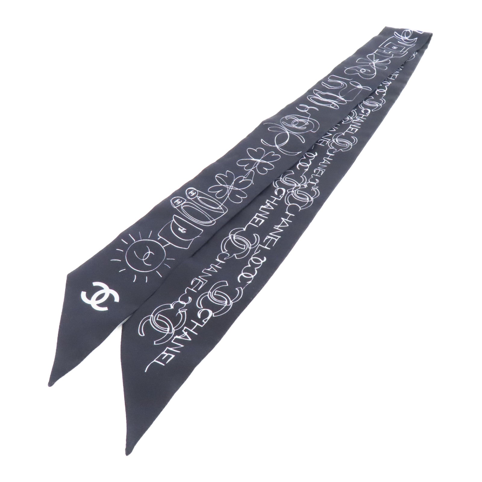 CHANEL 絲質Scarf絲巾黑色/白色