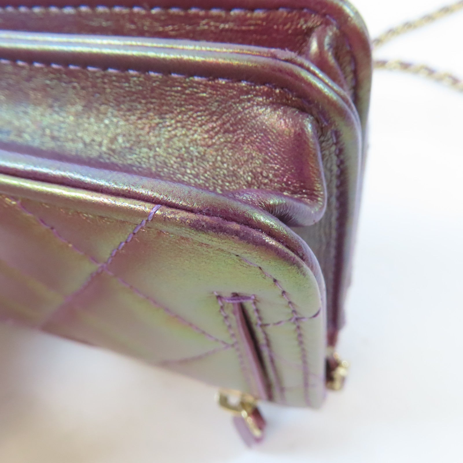 CHANEL 菱格羊皮皮革Chain Shoulder Bag金扣鏈帶肩背袋金屬粉紅色