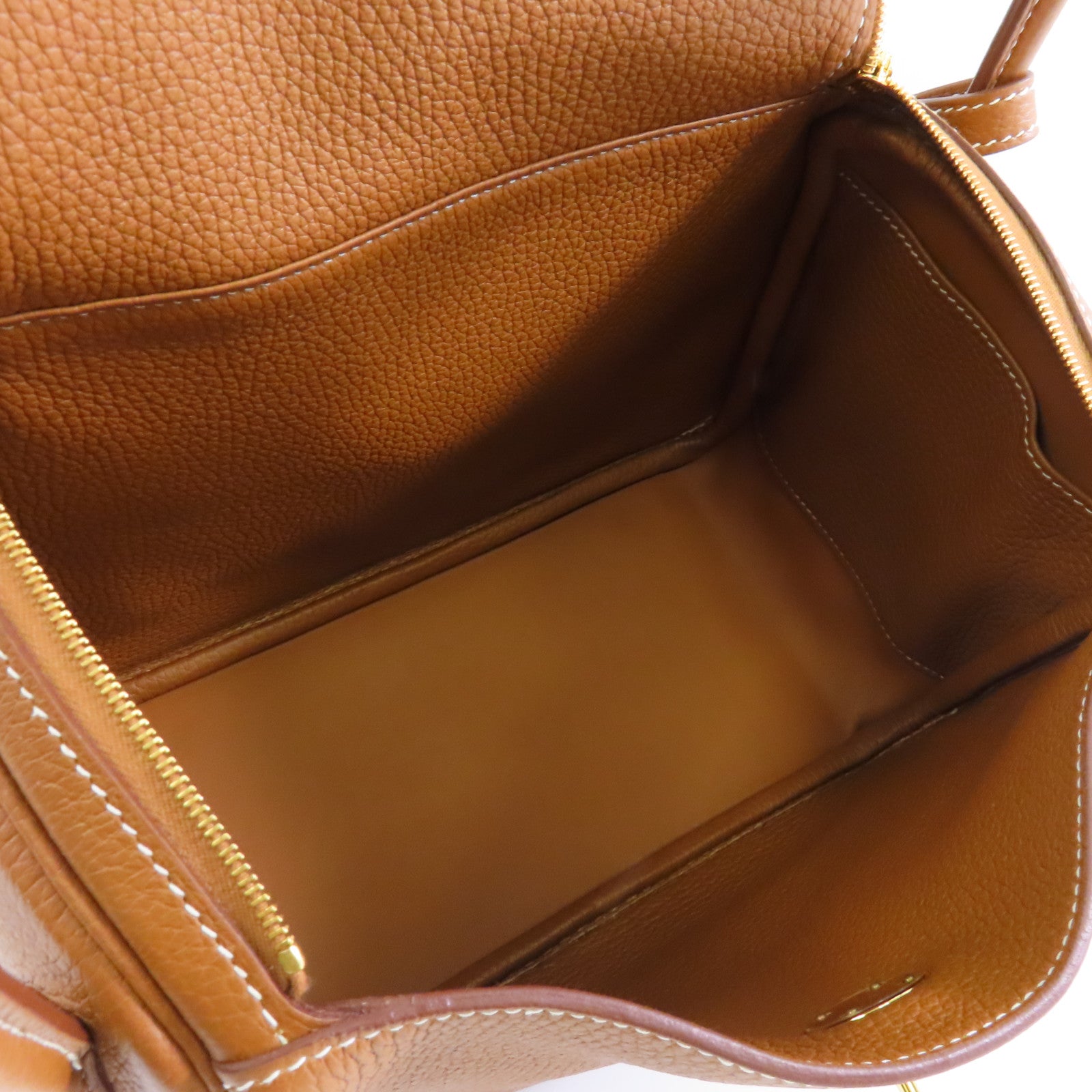 HERMES Clemence皮革Lindy 26金扣手挽肩背兩用袋Gold/棕色