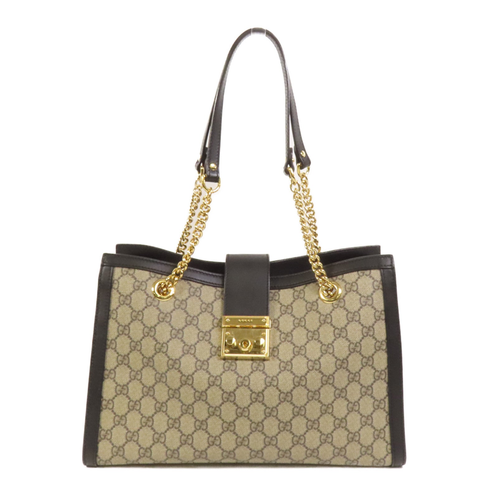 GUCCI 塗層帆布Padlock Medium Chain Shoulder Bag金扣鏈帶肩背袋