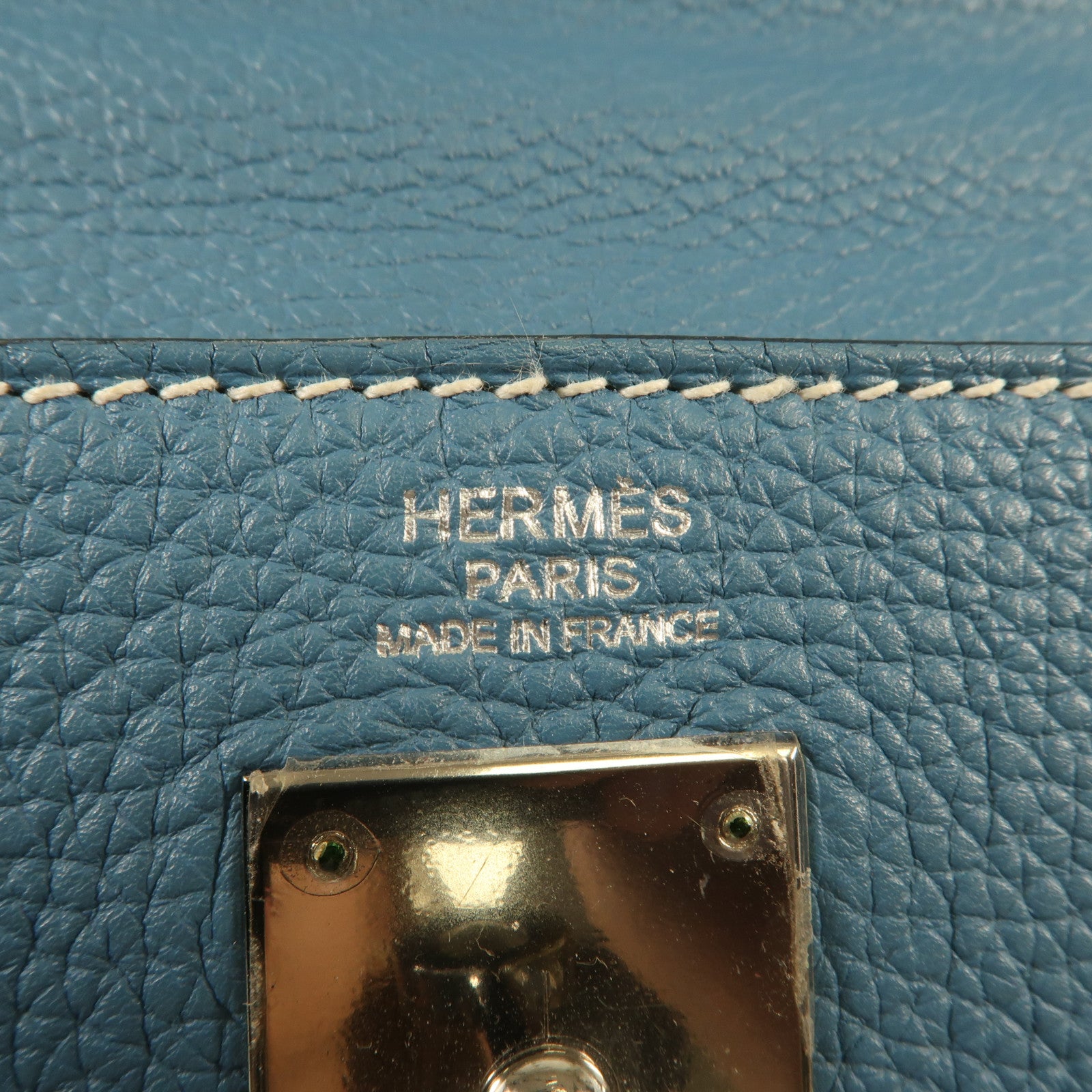 HERMES Togo皮革Kelly 32銀扣手挽肩背兩用袋Blue Jean