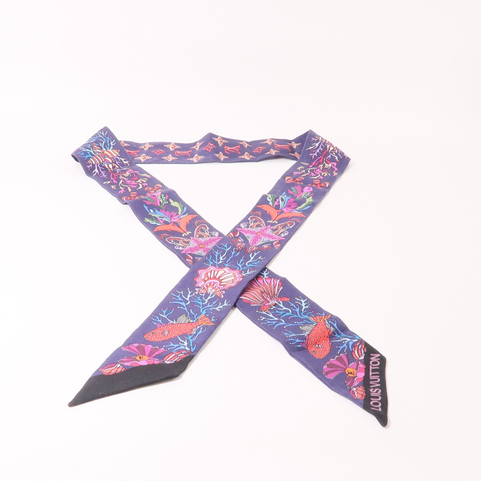LOUIS VUITTON 絲質Scarf絲巾深藍色/紫色