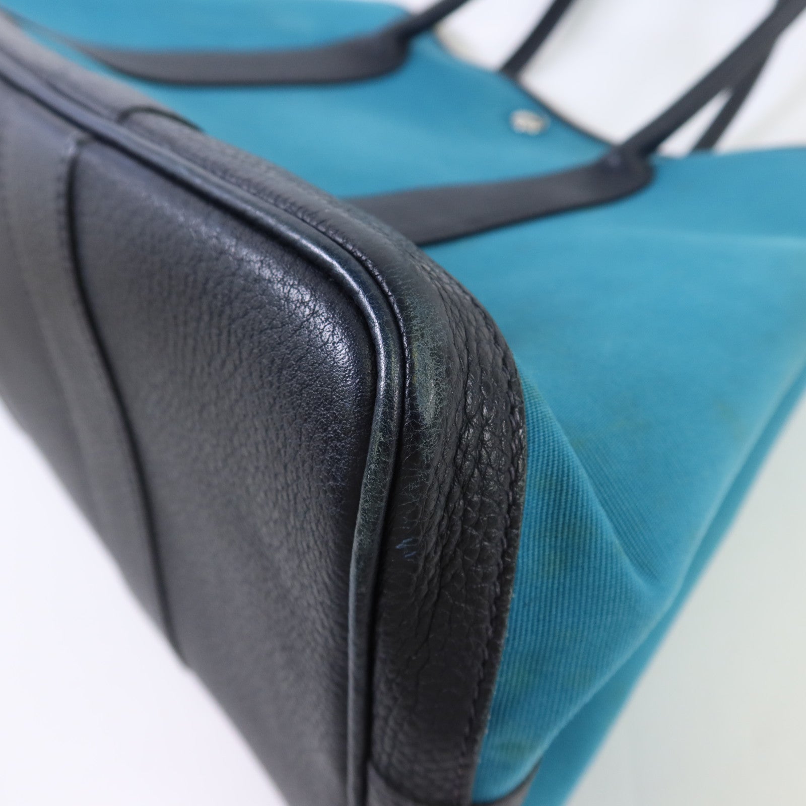 HERMES 帆布Garden Party PM銀扣手挽袋Bleu Paon