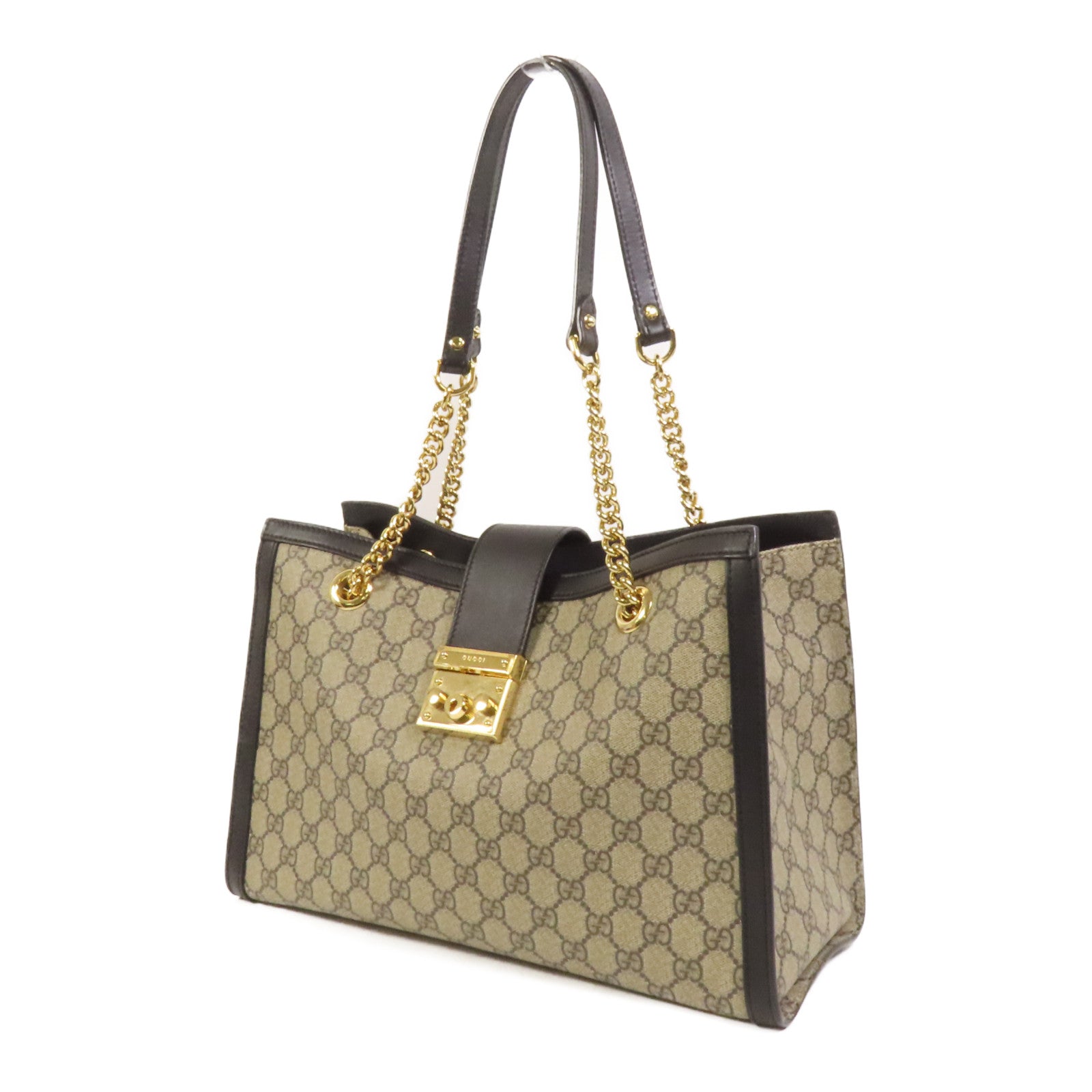 GUCCI 塗層帆布Padlock Medium Chain Shoulder Bag金扣鏈帶肩背袋